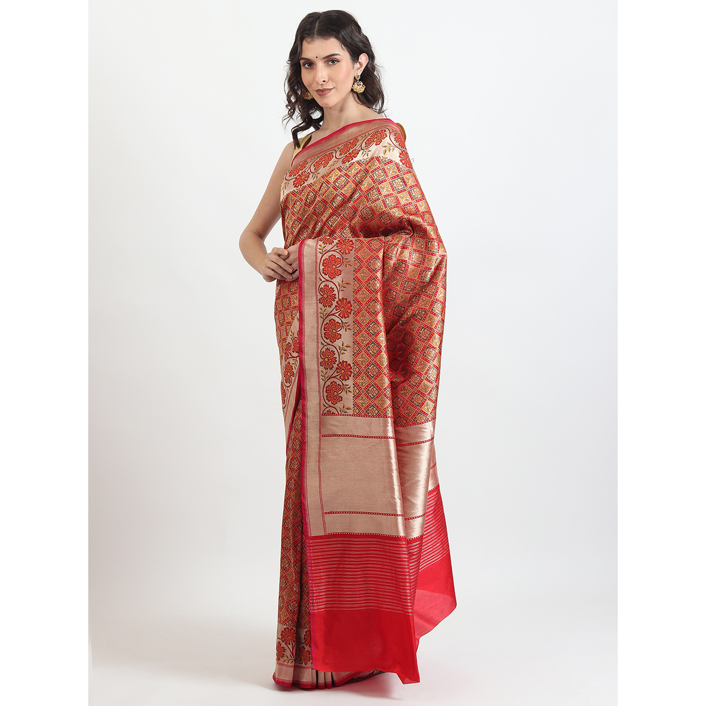 The Weavers Shop By Raavi Brocade Pure Katan Silk Handloom Banarasi Saree With Unstitched Blouse