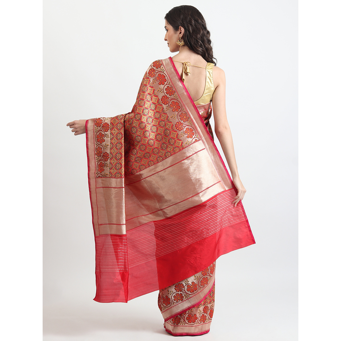 The Weavers Shop By Raavi Brocade Pure Katan Silk Handloom Banarasi Saree With Unstitched Blouse