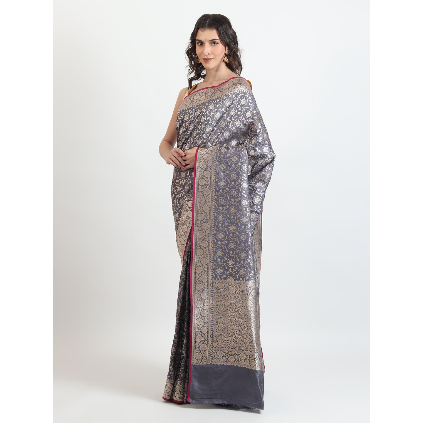 The Weavers Shop By Raavi Brocade Pure Katan Silk Handloom Banarasi Saree With Unstitched Blouse