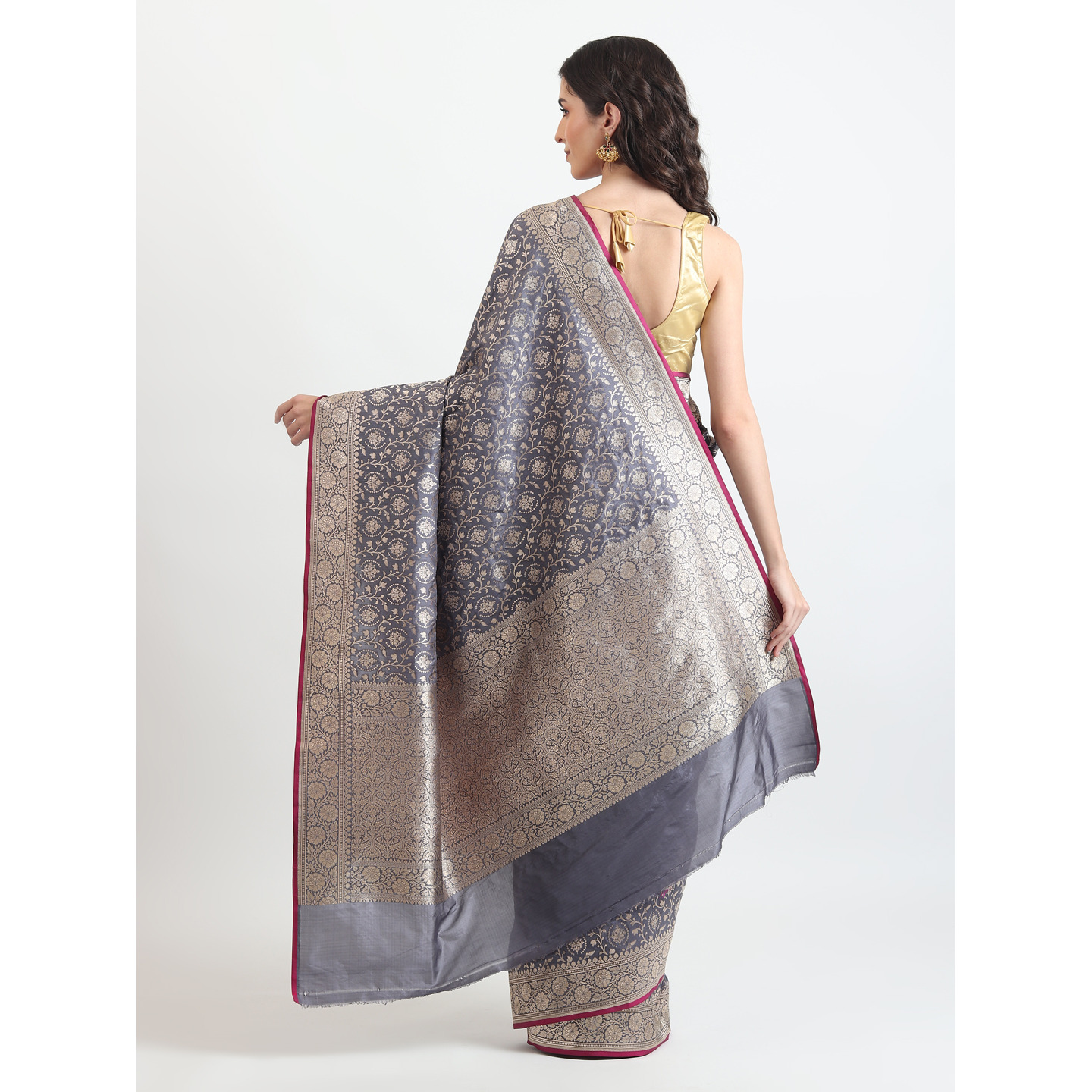 The Weavers Shop By Raavi Brocade Pure Katan Silk Handloom Banarasi Saree With Unstitched Blouse