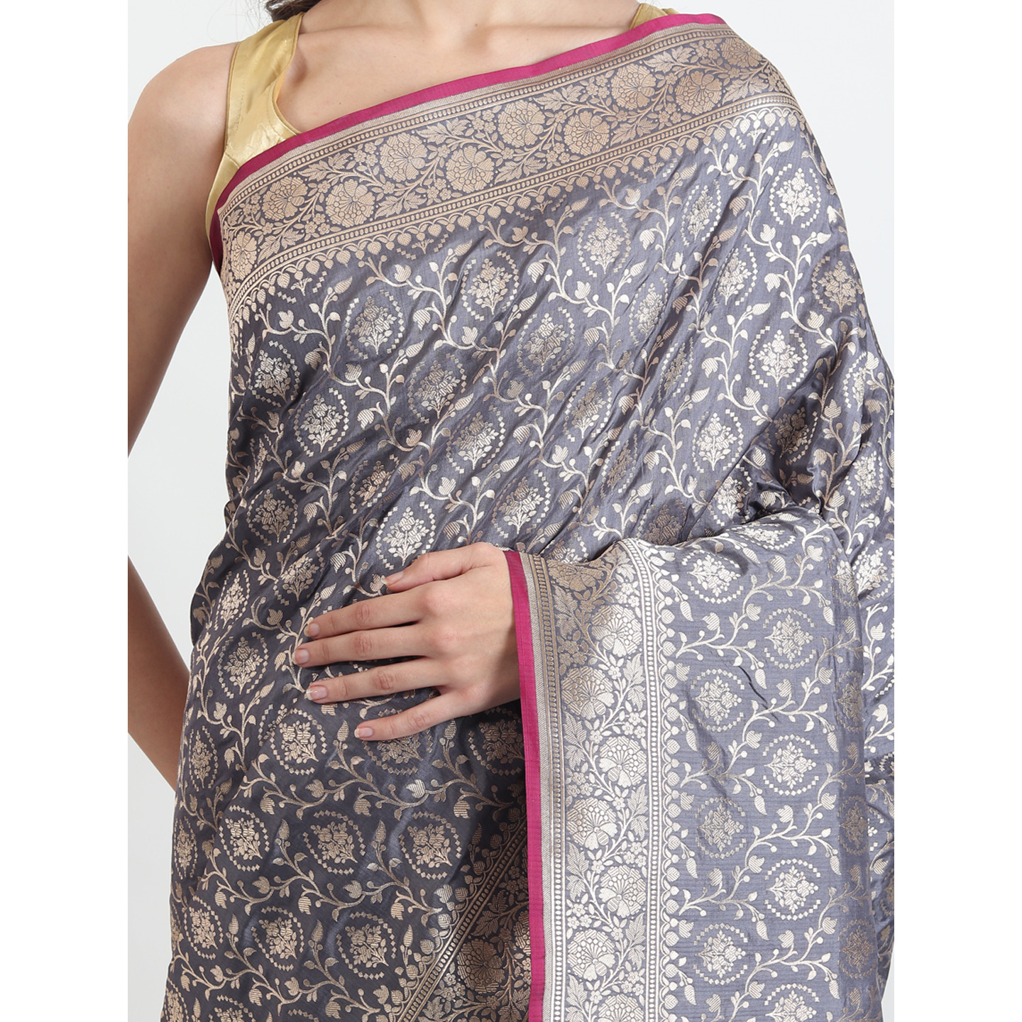 The Weavers Shop By Raavi Brocade Pure Katan Silk Handloom Banarasi Saree With Unstitched Blouse