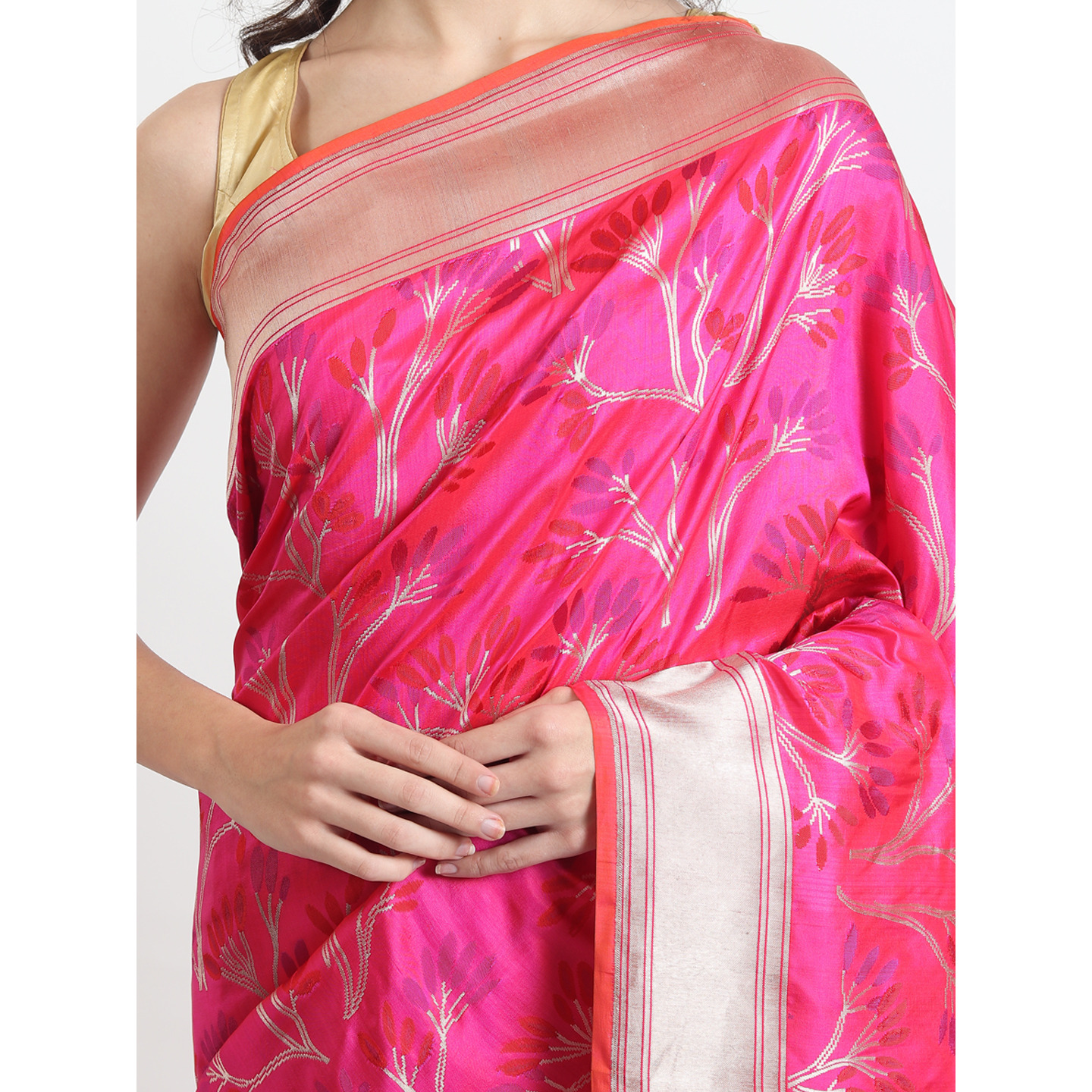The Weavers Shop By Raavi Brocade Pure Katan Silk Handloom Banarasi Saree With Unstitched Blouse