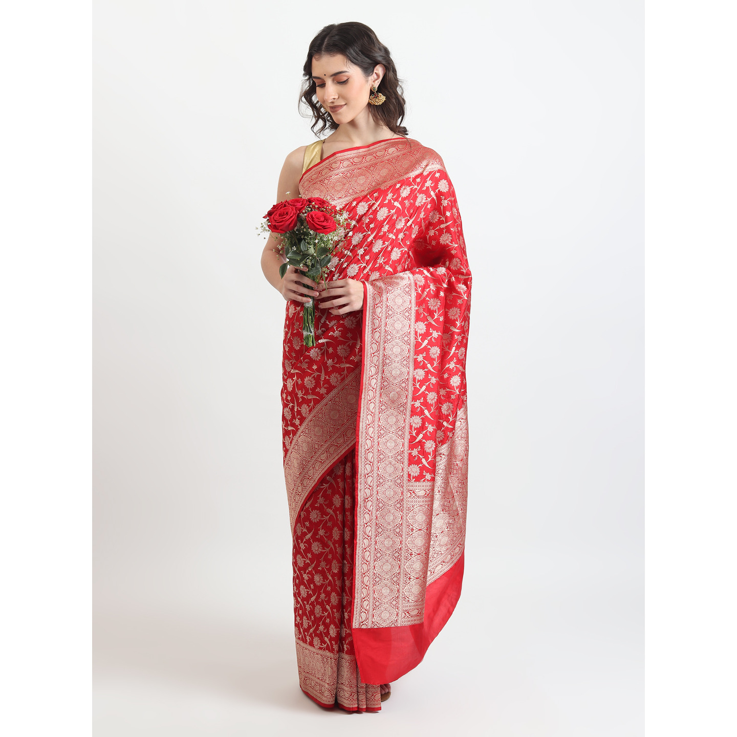 The Weavers Shop By Raavi Brocade Pure Katan Silk Handloom Banarasi Saree With Unstitched Blouse