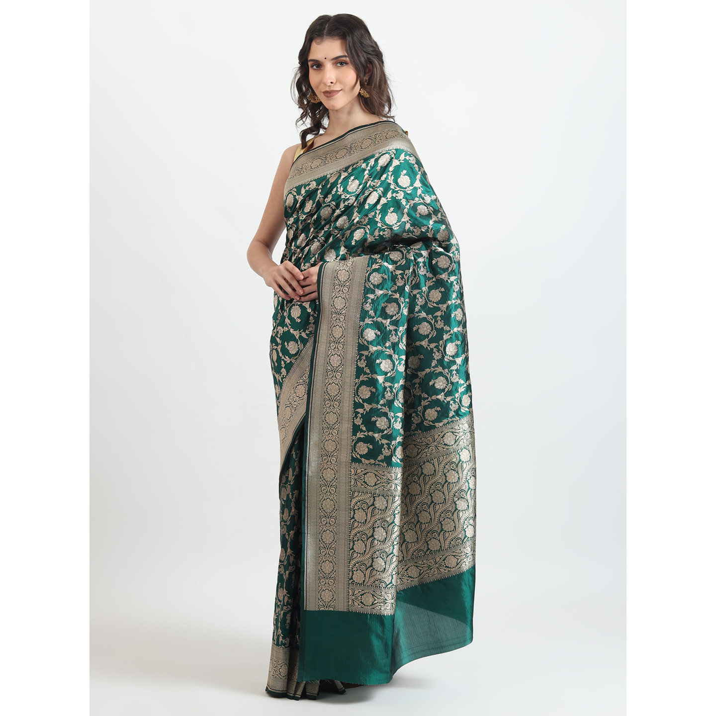 The Weavers Shop By Raavi Brocade Pure Katan Silk Handloom Banarasi Saree With Unstitched Blouse