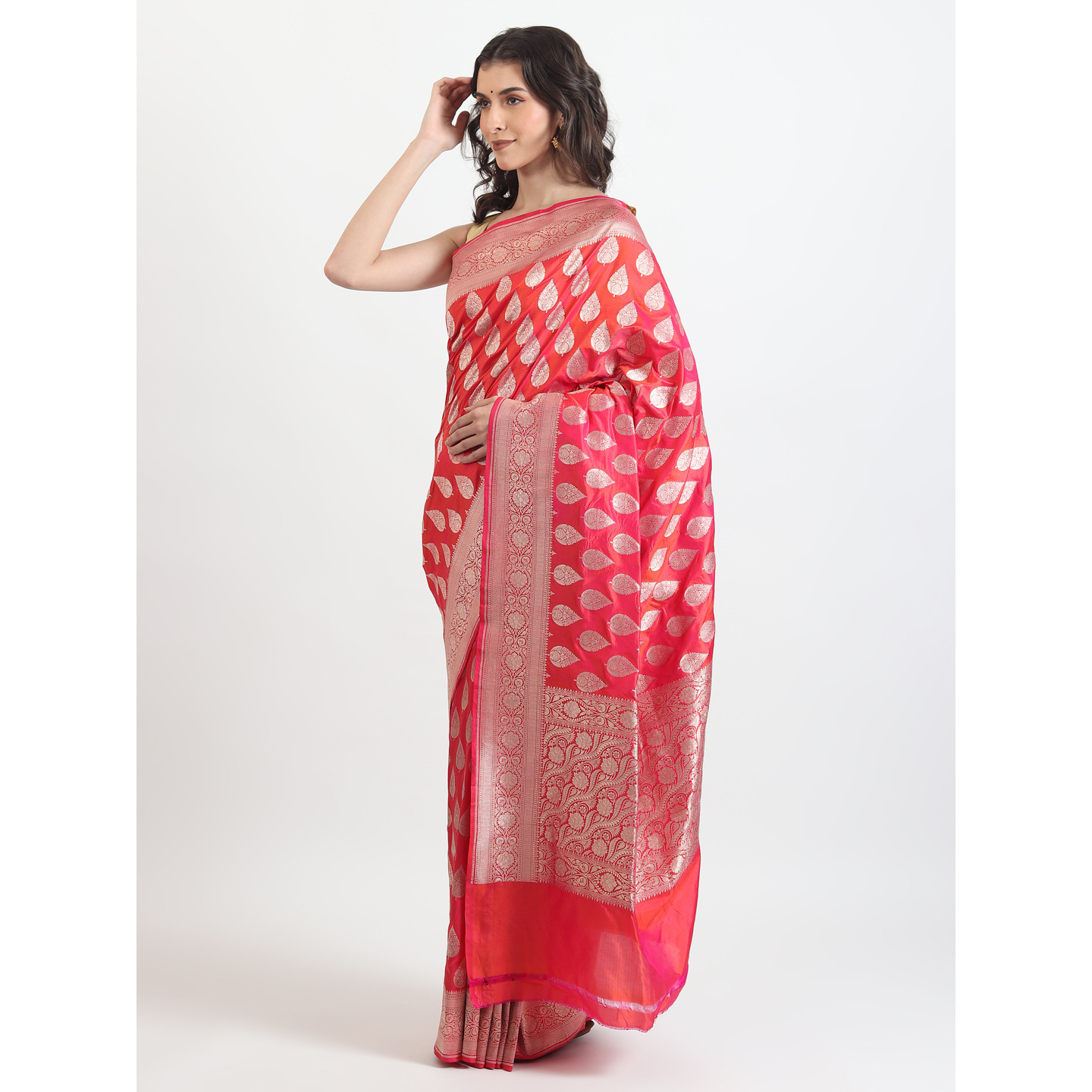 The Weavers Shop By Raavi Brocade Pure Katan Silk Handloom Banarasi Saree With Unstitched Blouse