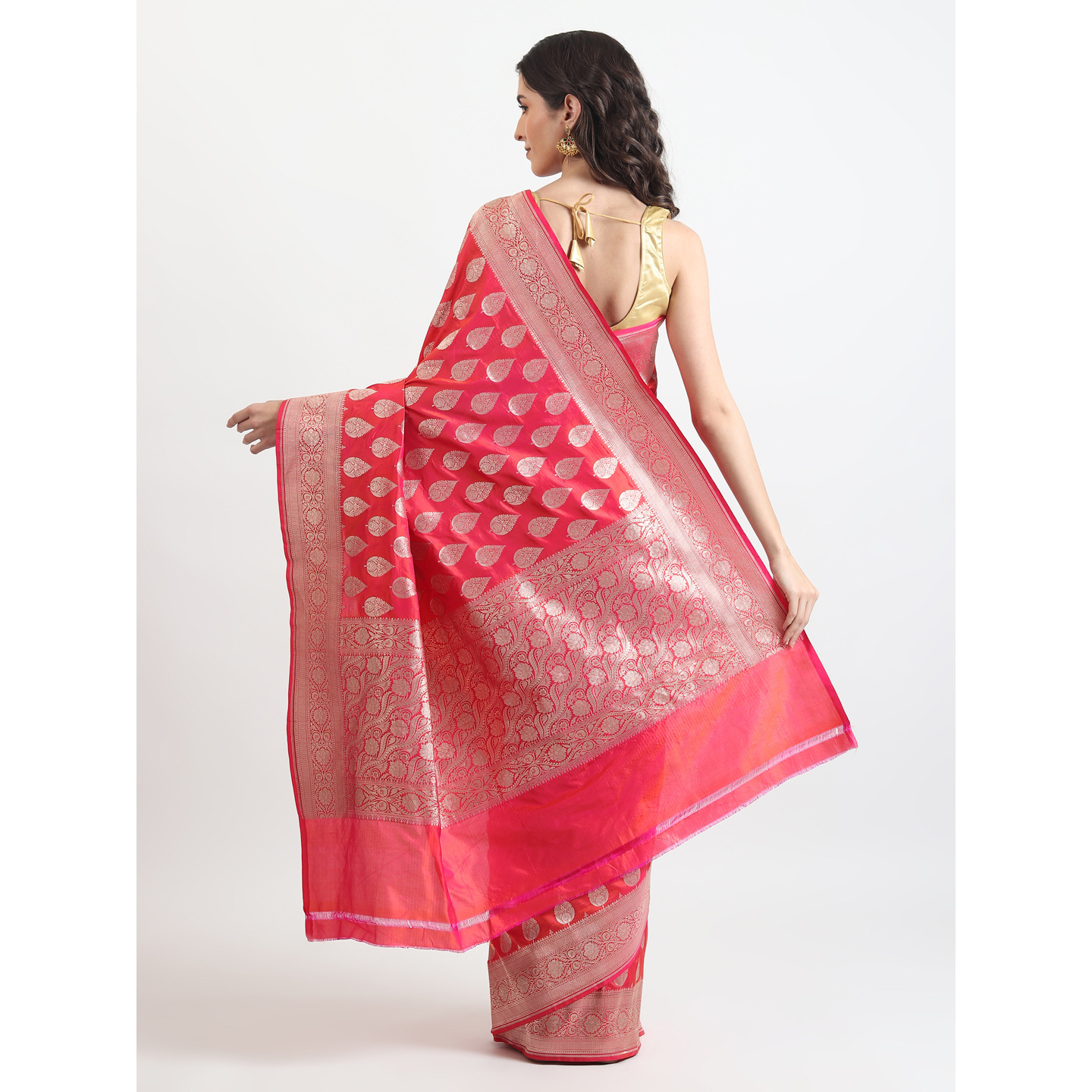 The Weavers Shop By Raavi Brocade Pure Katan Silk Handloom Banarasi Saree With Unstitched Blouse