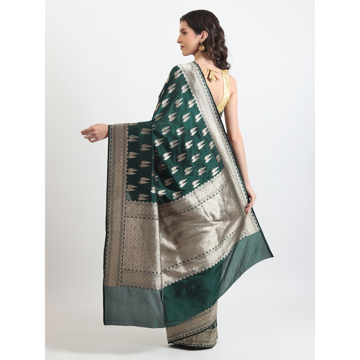 The Weavers Shop By Raavi Brocade Pure Katan Silk Handloom Banarasi Saree With Unstitched Blouse