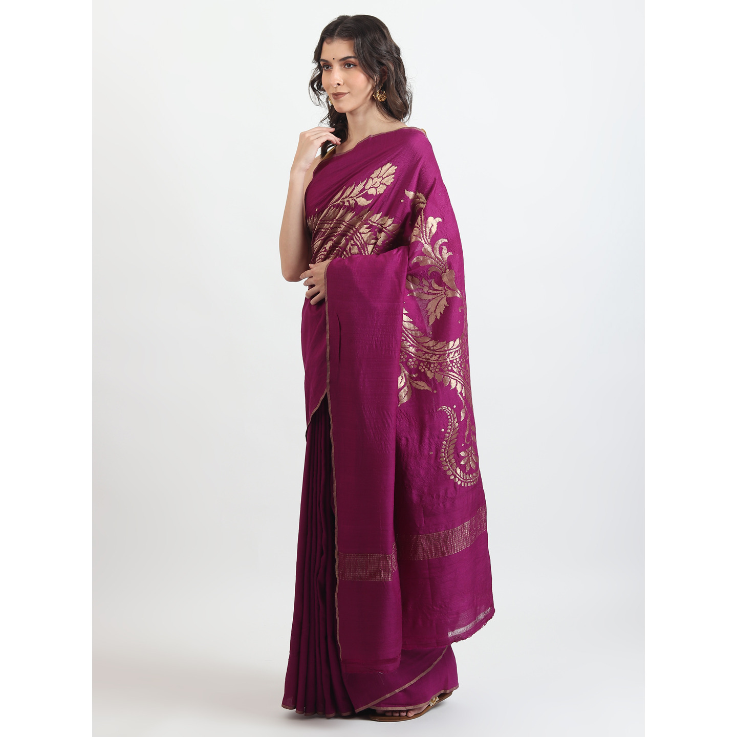 The Weavers Shop By Raavi Pure Muga Silk Banarasi Saree With Unstitched Blouse