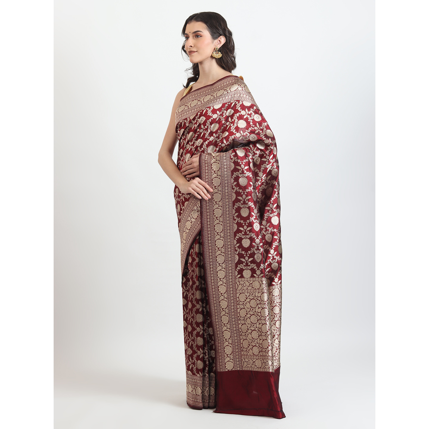 The Weavers Shop By Raavi Brocade Pure Katan Silk Handloom Banarasi Saree With Unstitched Blouse