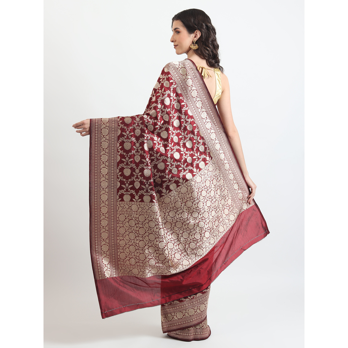 The Weavers Shop By Raavi Brocade Pure Katan Silk Handloom Banarasi Saree With Unstitched Blouse