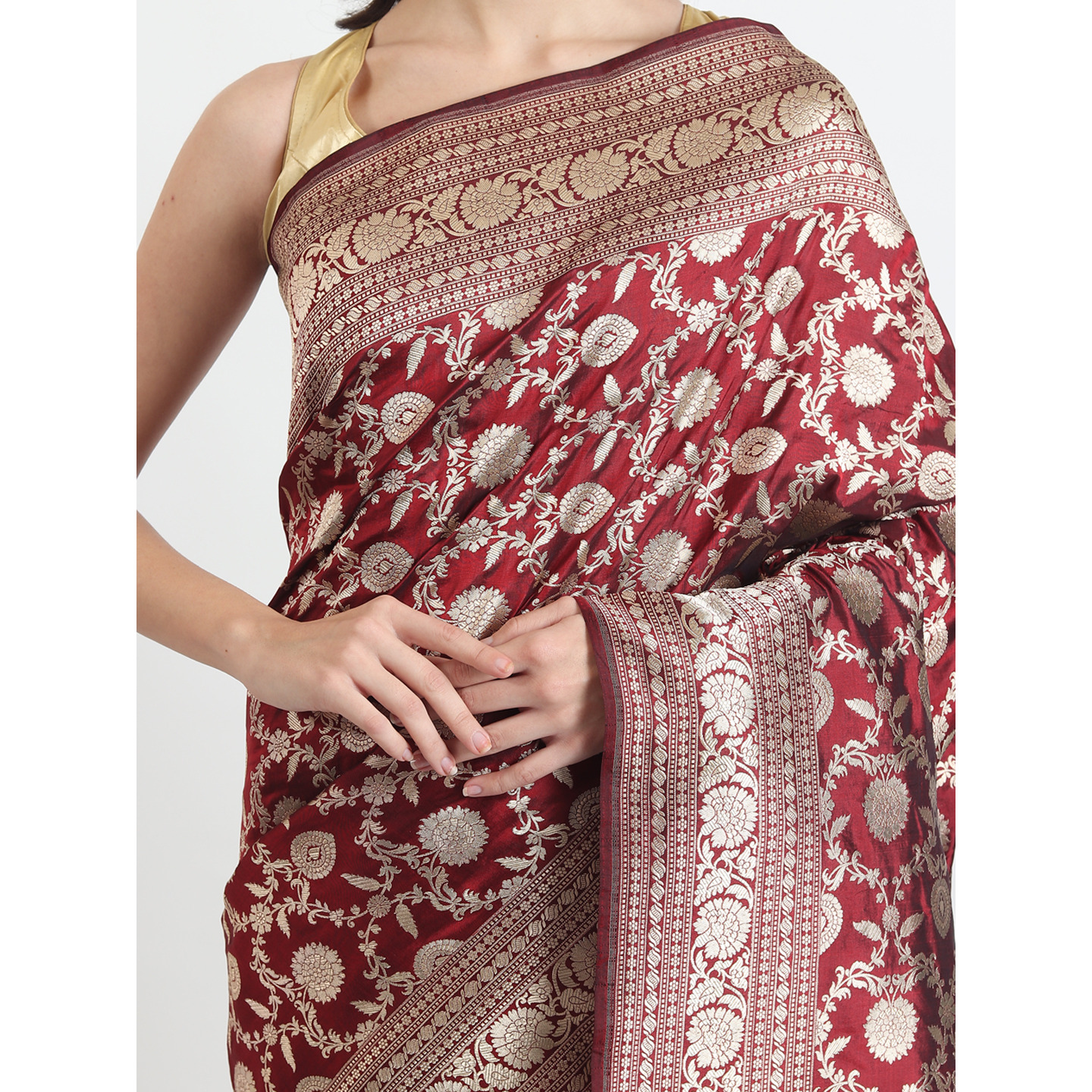 The Weavers Shop By Raavi Brocade Pure Katan Silk Handloom Banarasi Saree With Unstitched Blouse