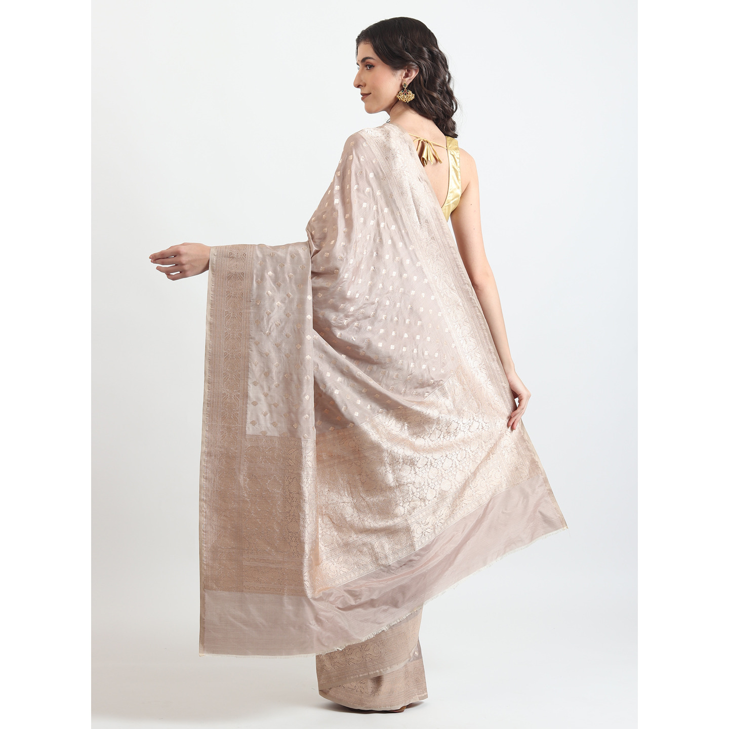 The Weavers Shop By Raavi Brocade Pure Katan Silk Handloom Banarasi Saree With Unstitched Blouse