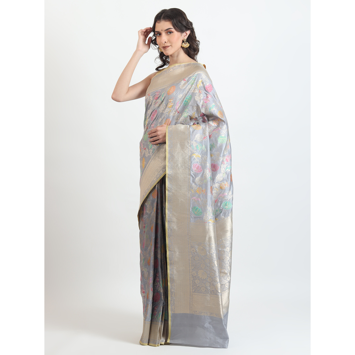 The Weavers Shop By Raavi Brocade Pure Katan Silk Handloom Banarasi Saree With Unstitched Blouse