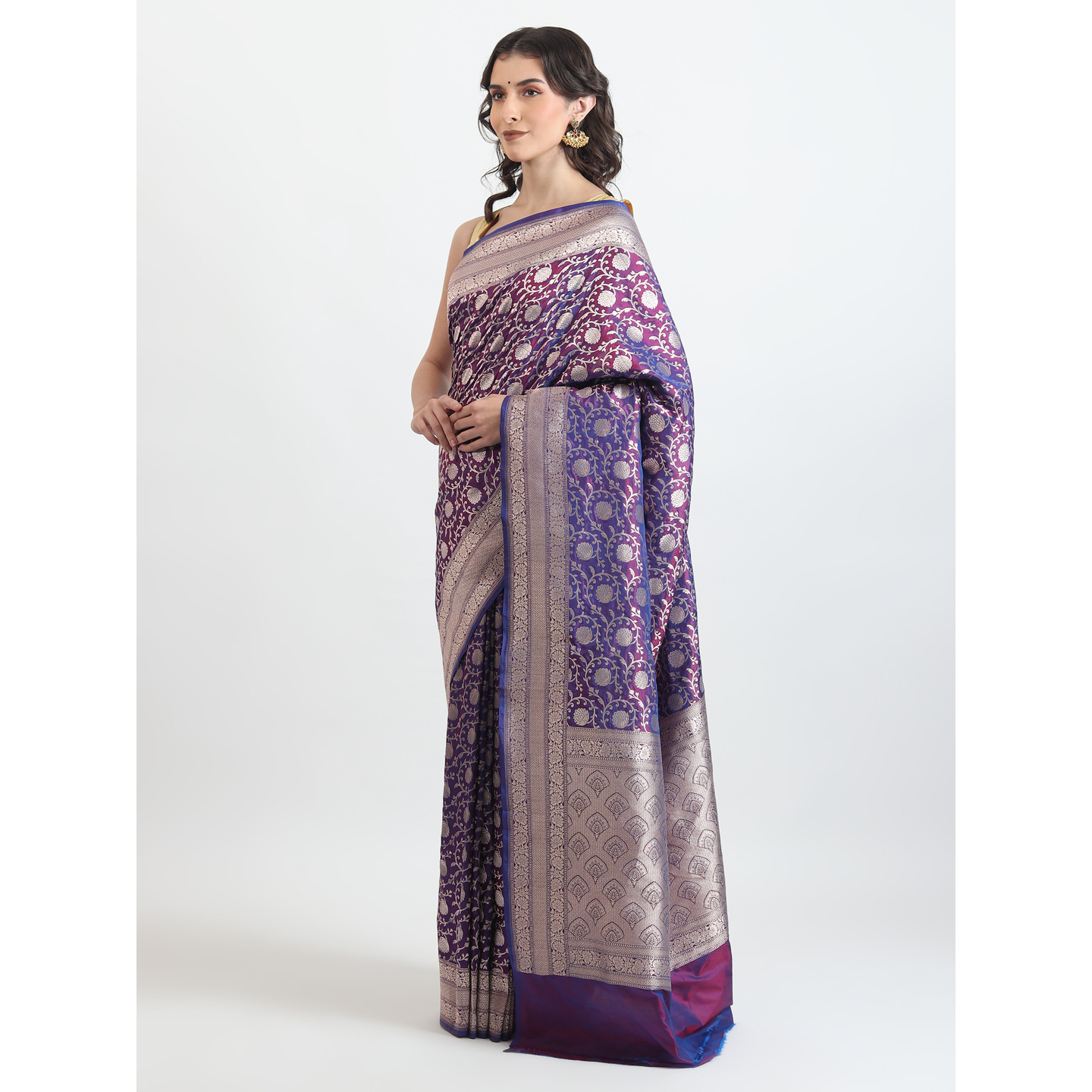 The Weavers Shop By Raavi Brocade Pure Katan Silk Handloom Banarasi Saree With Unstitched Blouse