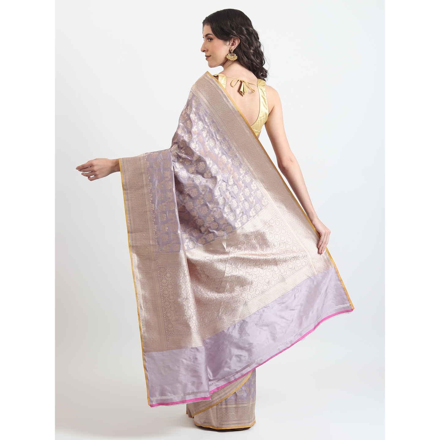 The Weavers Shop By Raavi Brocade Pure Katan Silk Handloom Banarasi Saree With Unstitched Blouse