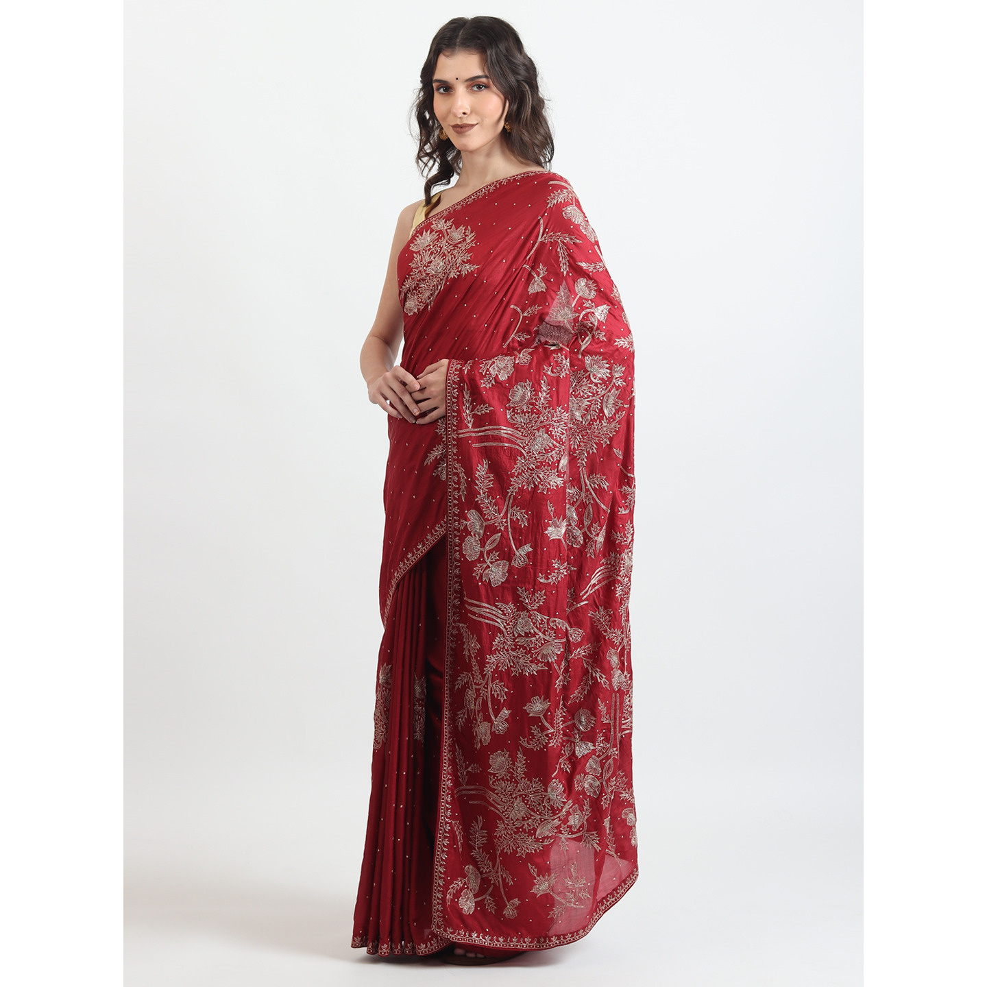 The Weavers Shop By Raavi Tilla kasab jaal hand embroidery Organza Saree