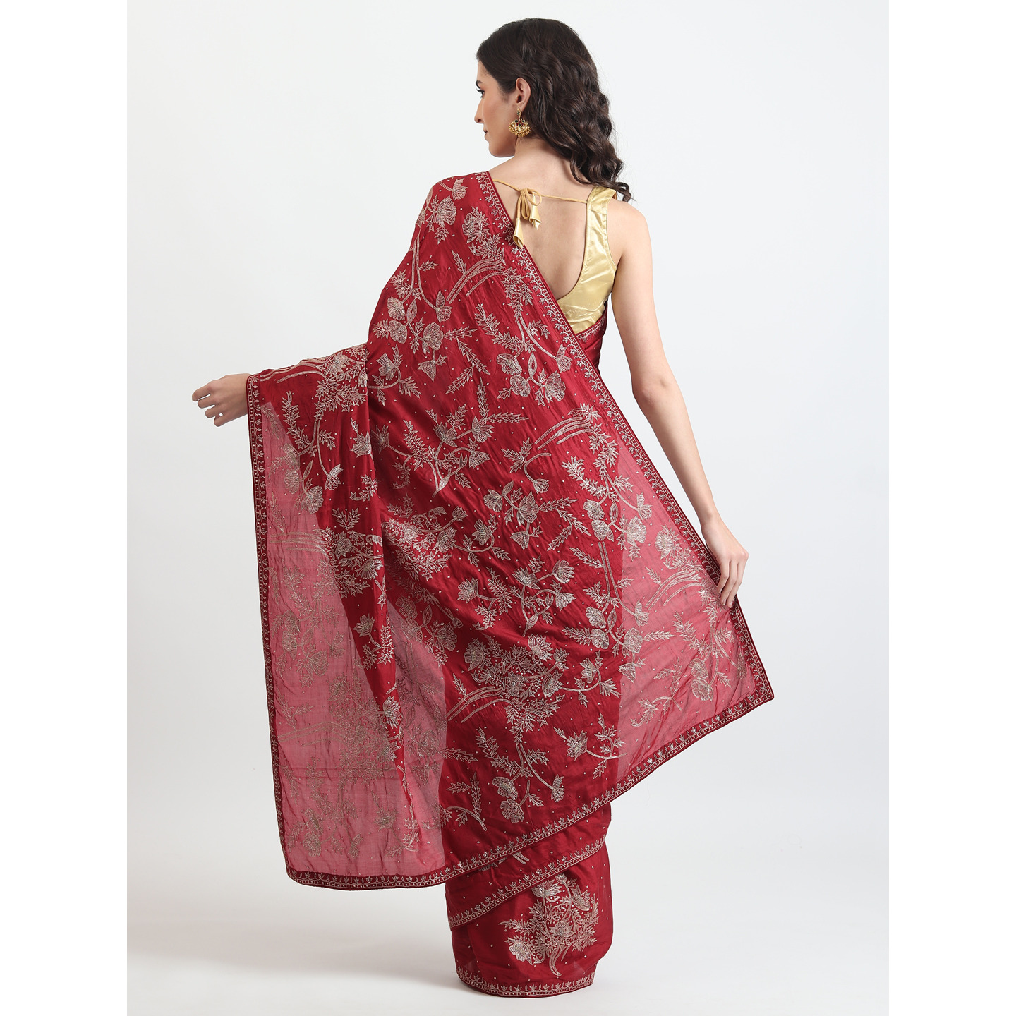 The Weavers Shop By Raavi Tilla kasab jaal hand embroidery Organza Saree