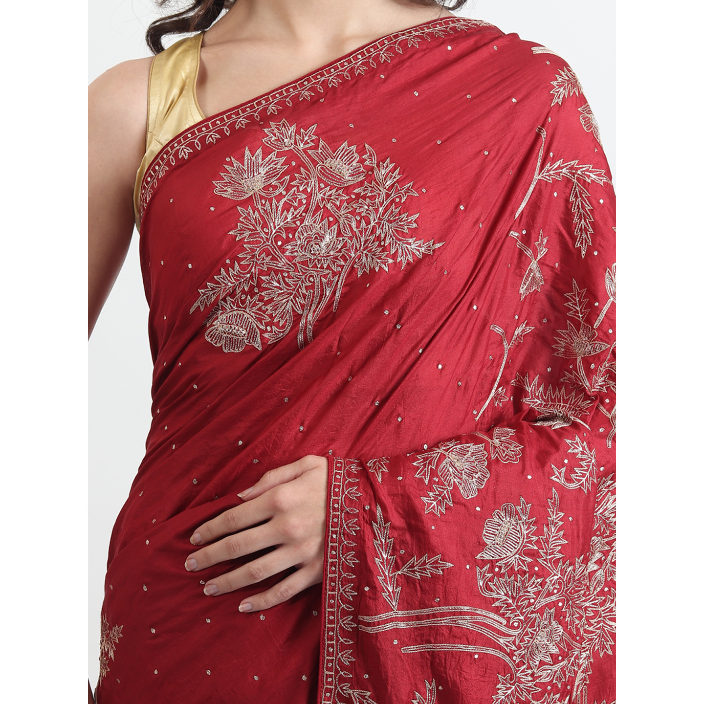 The Weavers Shop By Raavi Tilla kasab jaal hand embroidery Organza Saree