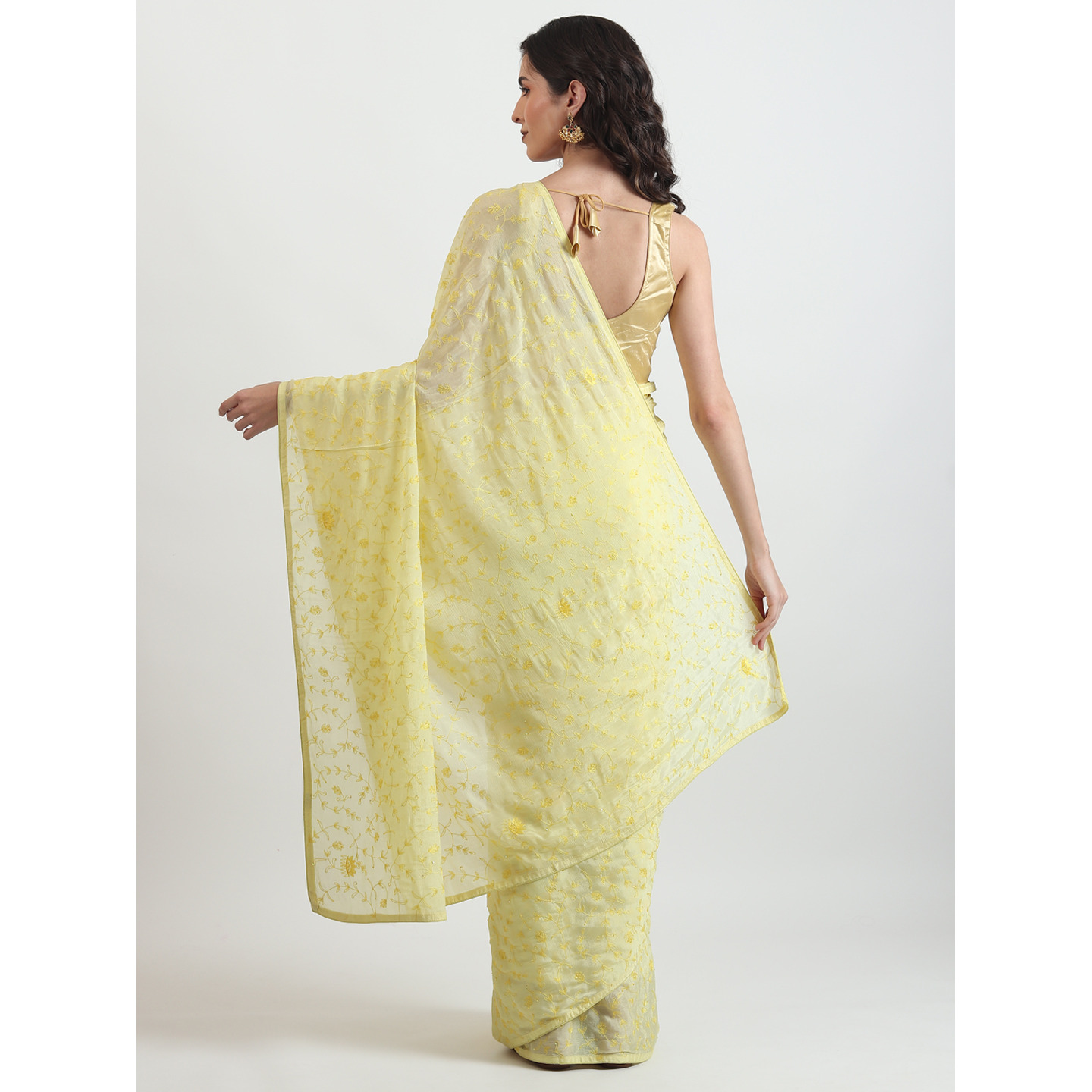 The Weavers Shop By raavi Pure Chiffon Thread Jaal Hand Embroidery Saree