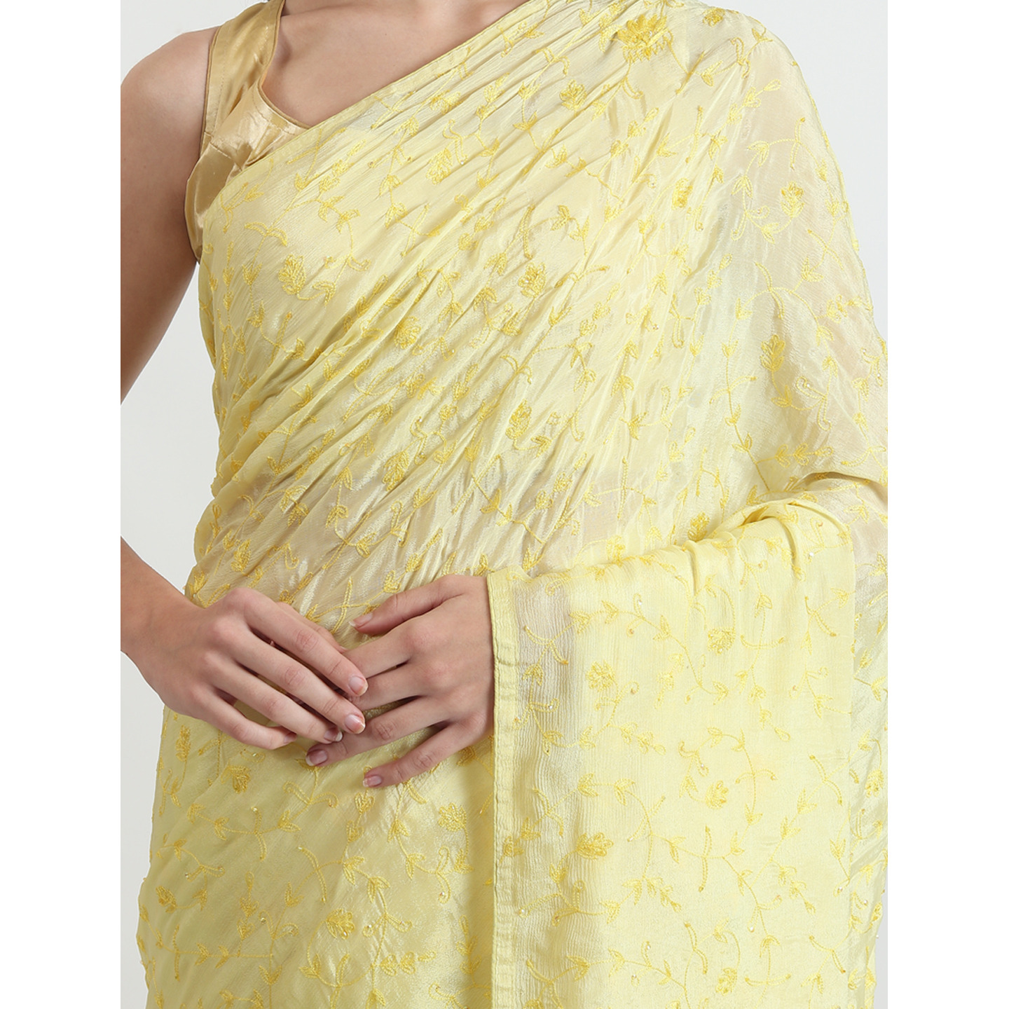 The Weavers Shop By raavi Pure Chiffon Thread Jaal Hand Embroidery Saree