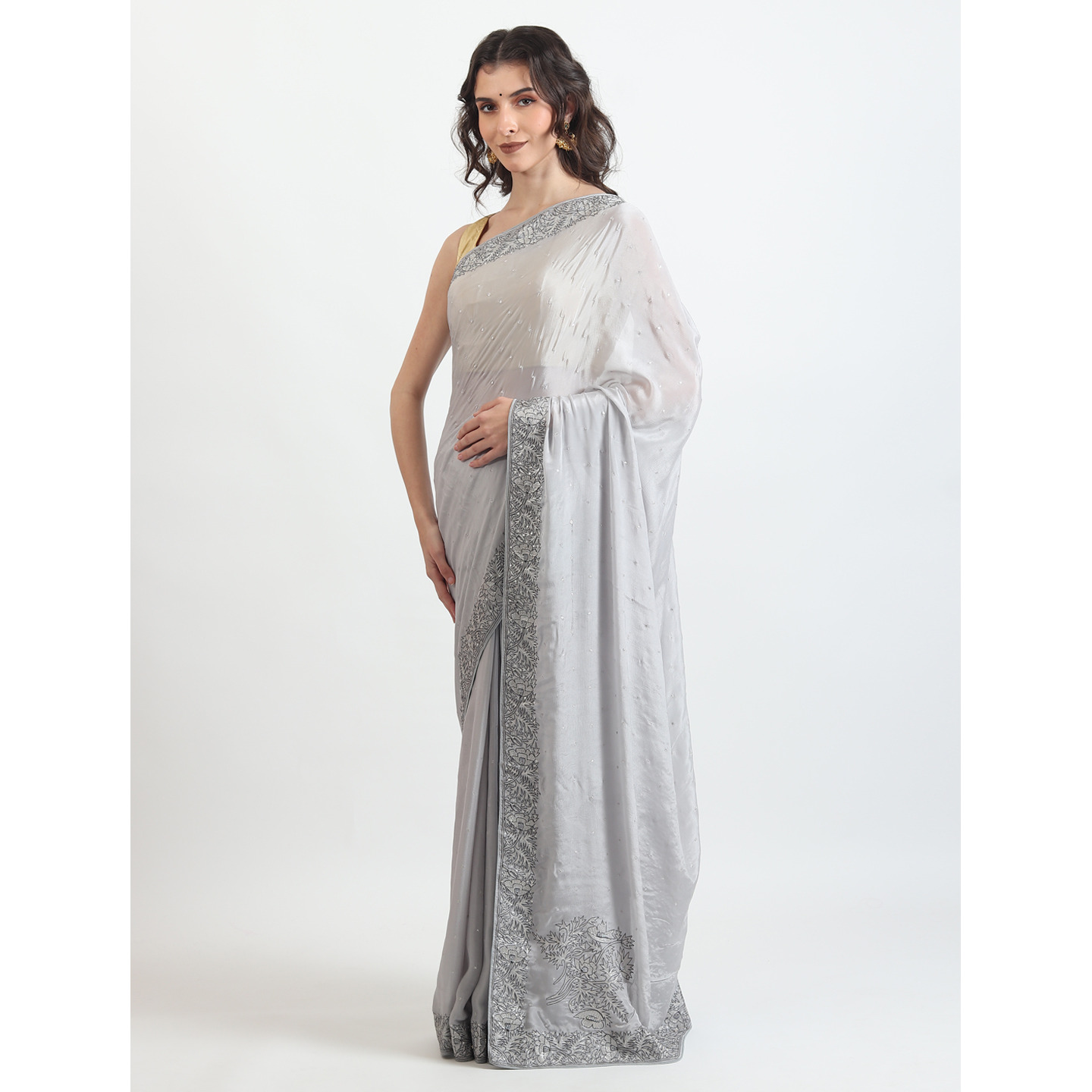 The Weavers Shop By raavi Dabka Hand Embroidery Work Pure Chiffon Indian Wear Saree