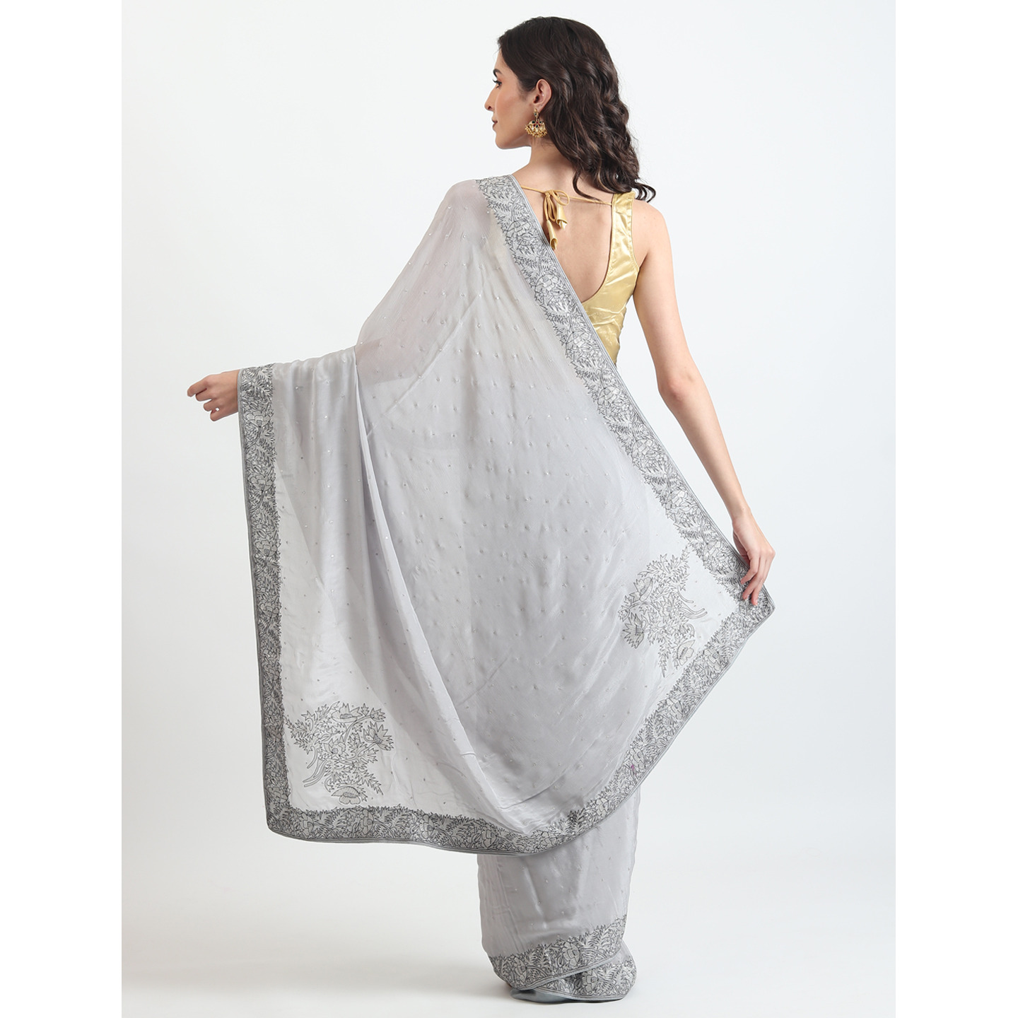 The Weavers Shop By raavi Dabka Hand Embroidery Work Pure Chiffon Indian Wear Saree