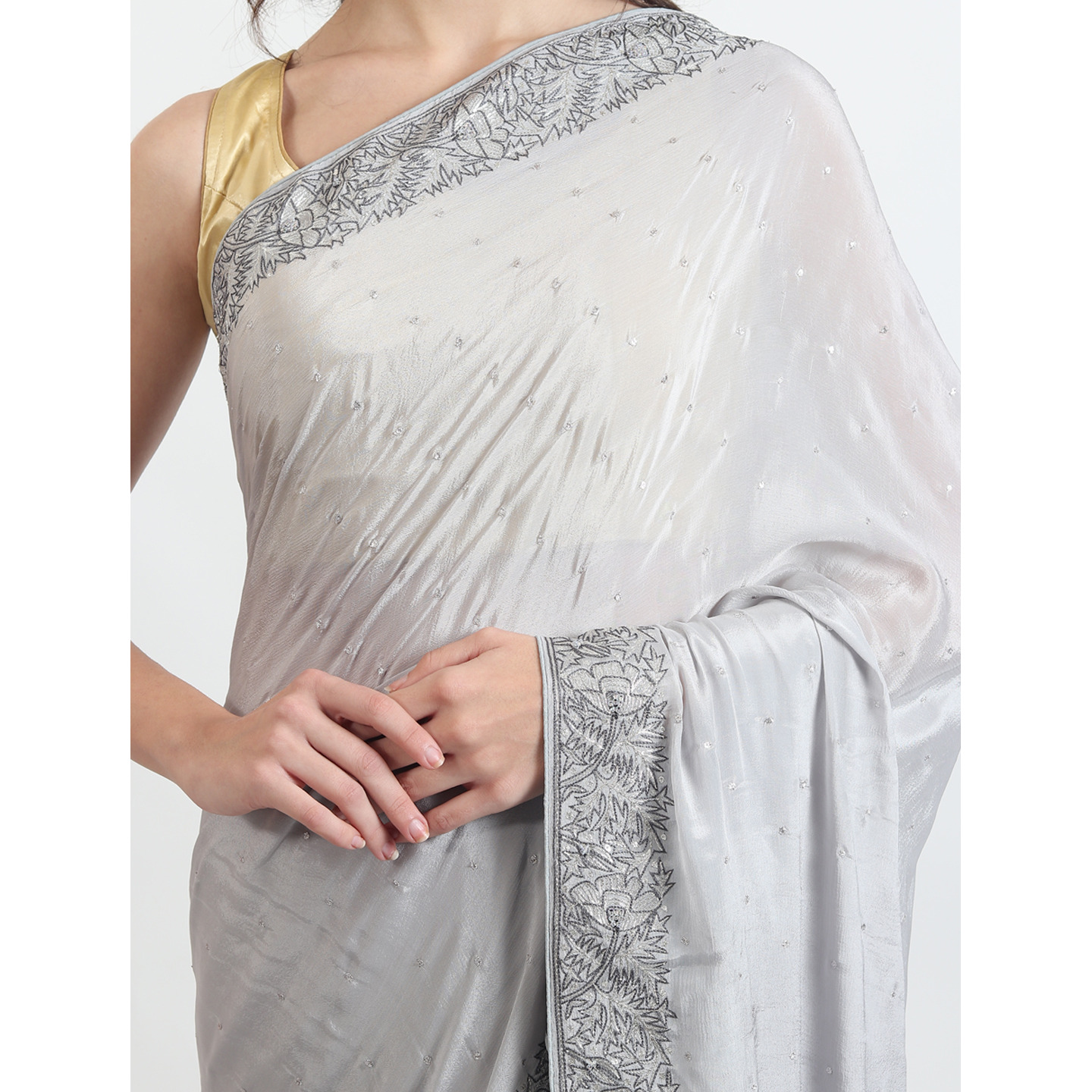 The Weavers Shop By raavi Dabka Hand Embroidery Work Pure Chiffon Indian Wear Saree