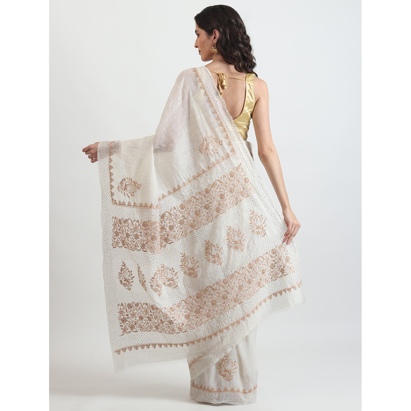 The Weavers Shop By raavi Chanderi Linen Chikankari Hand Hmbroidery Saree