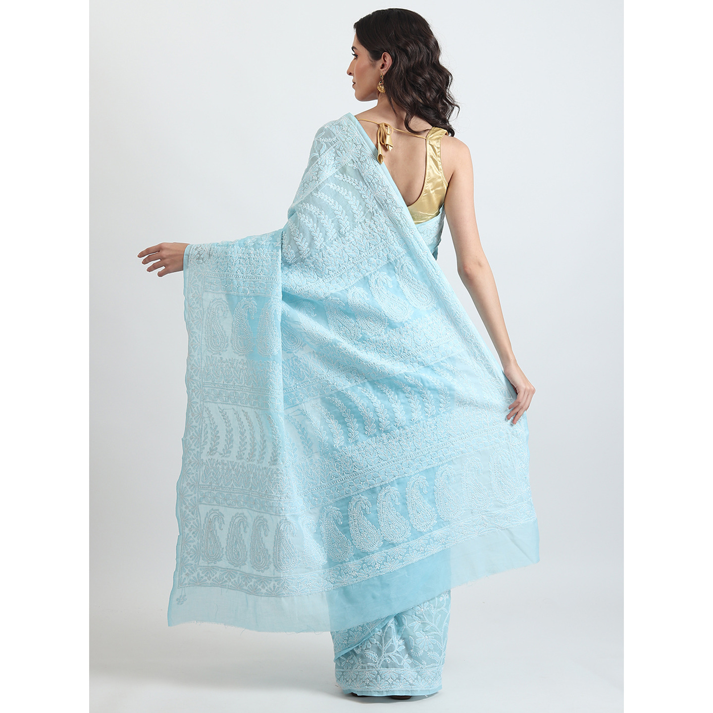 The Weavers Shop By Raavi Pure Cotton Indian Wear Hand Embroidery Chikankari Work Saree