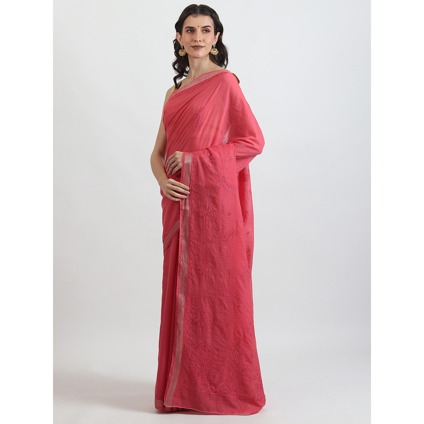 The Weavers Shop By Raavi Chanderi Cotton Chikankari Hand Embroidery Work Saree