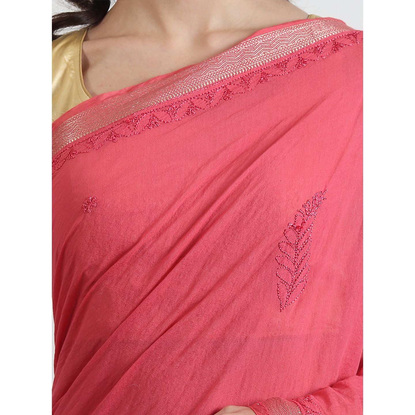 The Weavers Shop By Raavi Chanderi Cotton Chikankari Hand Embroidery Work Saree