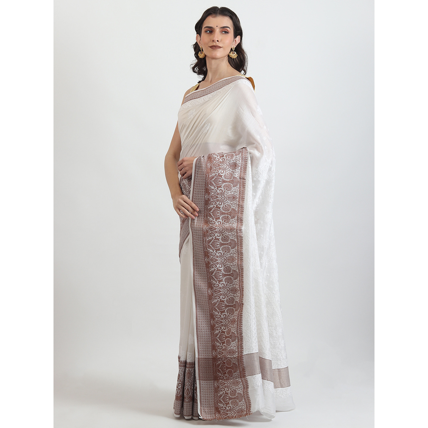 The Weavers Shop By Raavi Chikankari Work Chanderi Saree