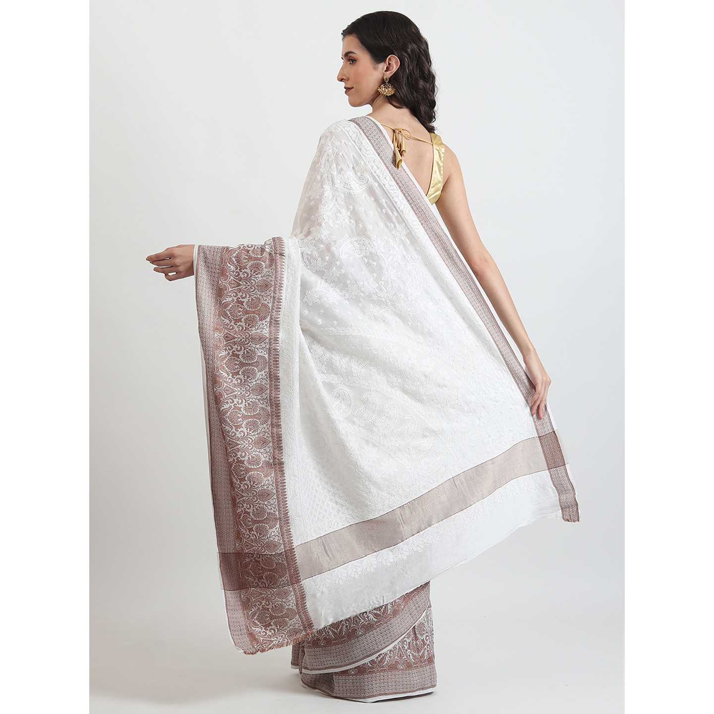 The Weavers Shop By Raavi Chikankari Work Chanderi Saree