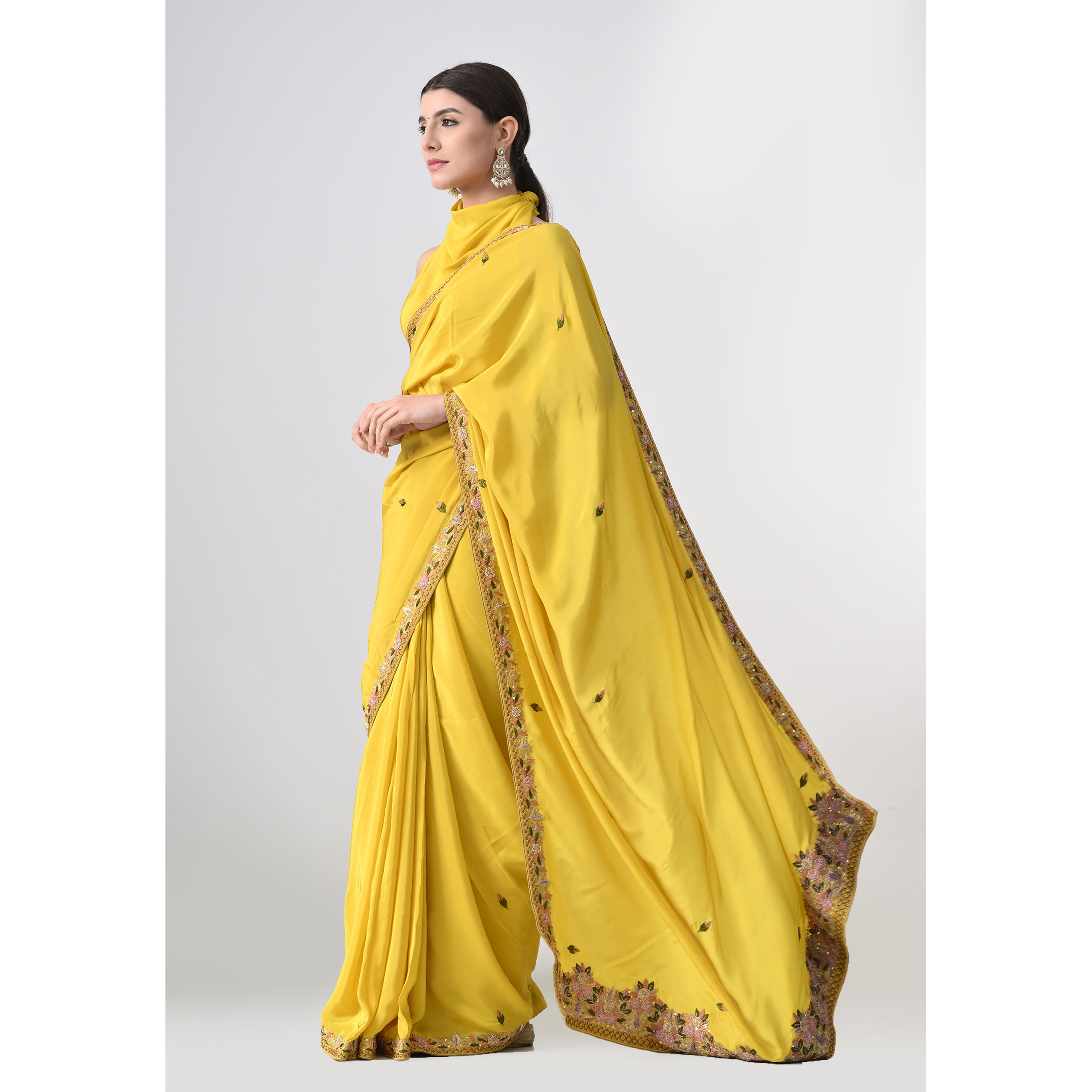 The Weavers Shop By Raavi Italian Crepe Saree Yellow