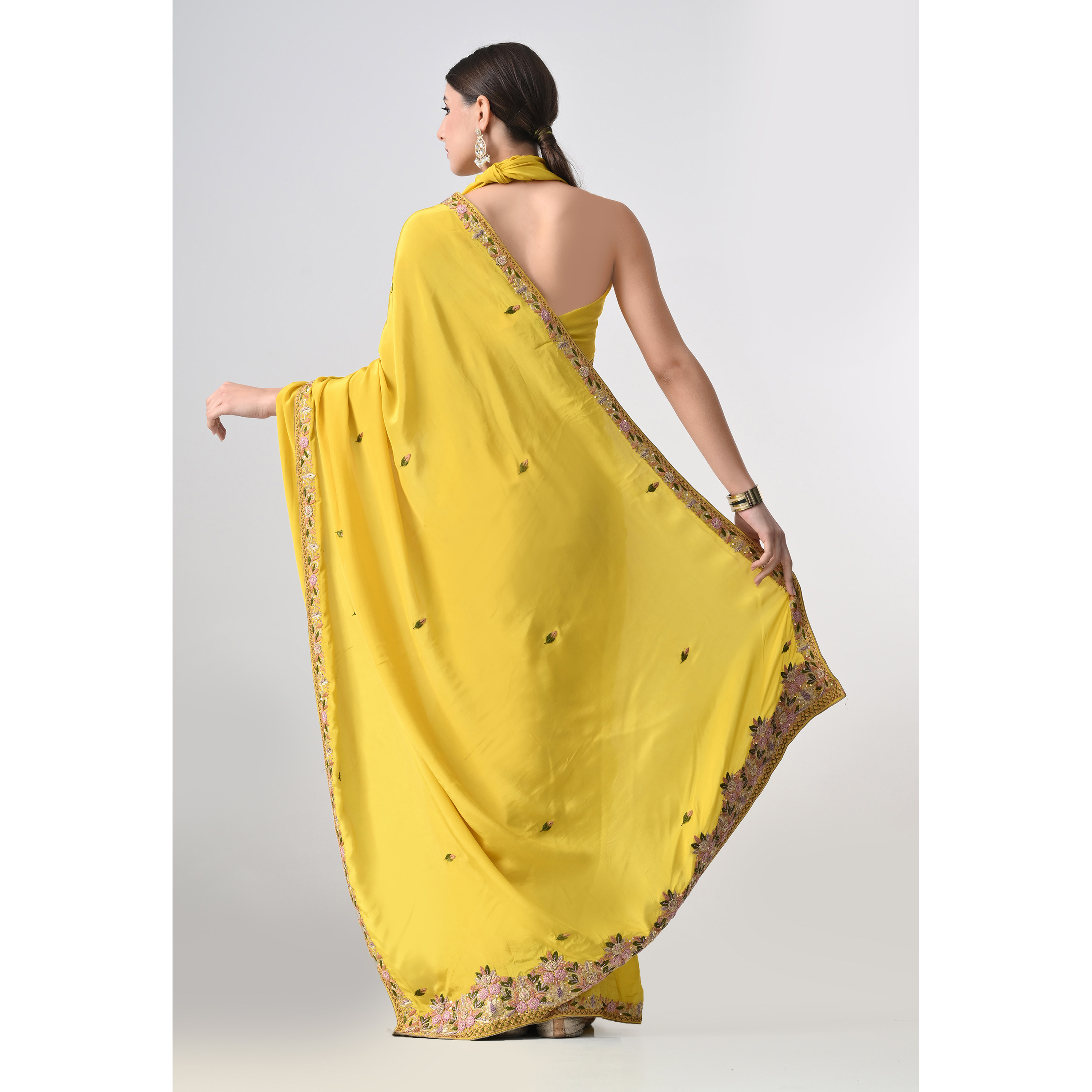 The Weavers Shop By Raavi Italian Crepe Saree Yellow