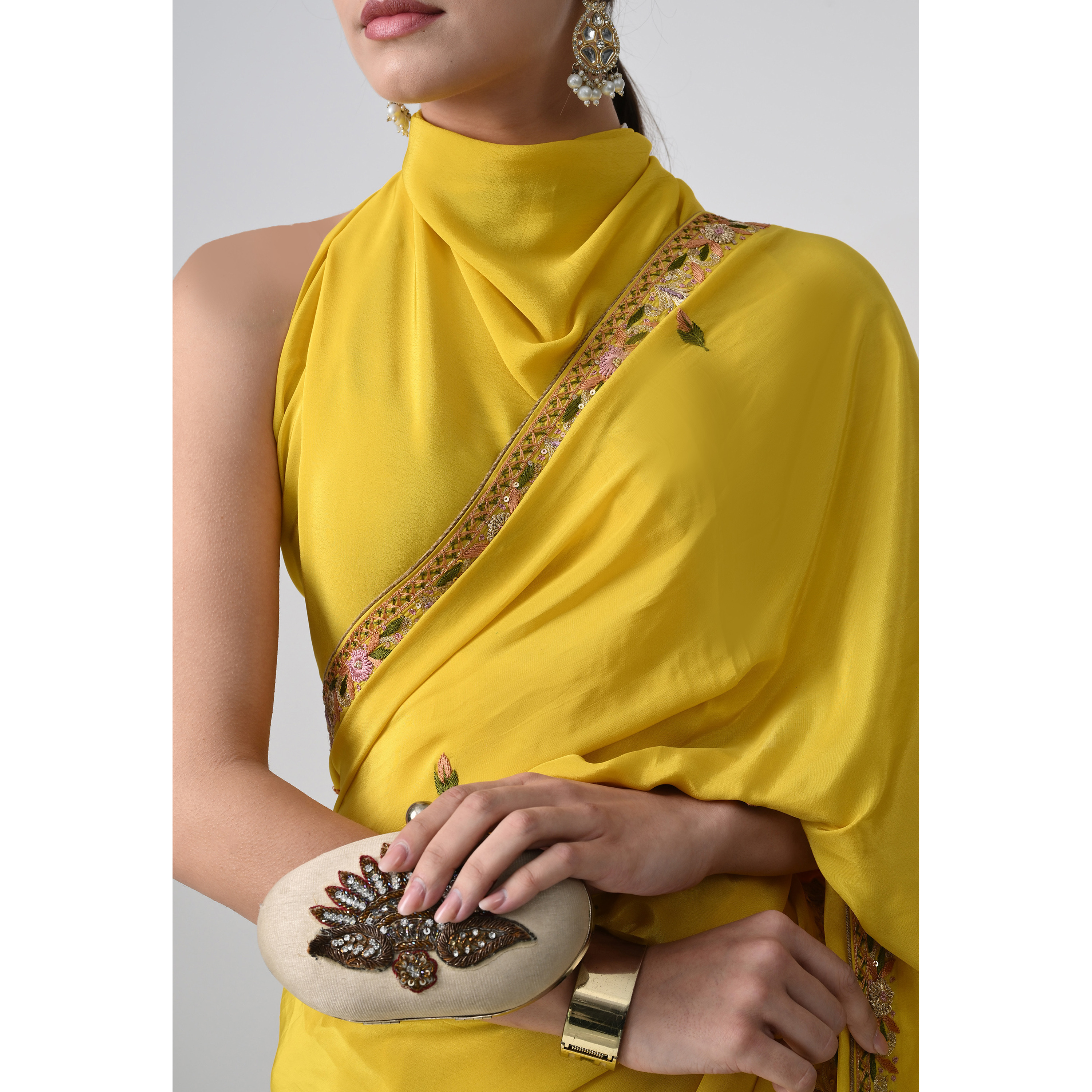 The Weavers Shop By Raavi Italian Crepe Saree Yellow