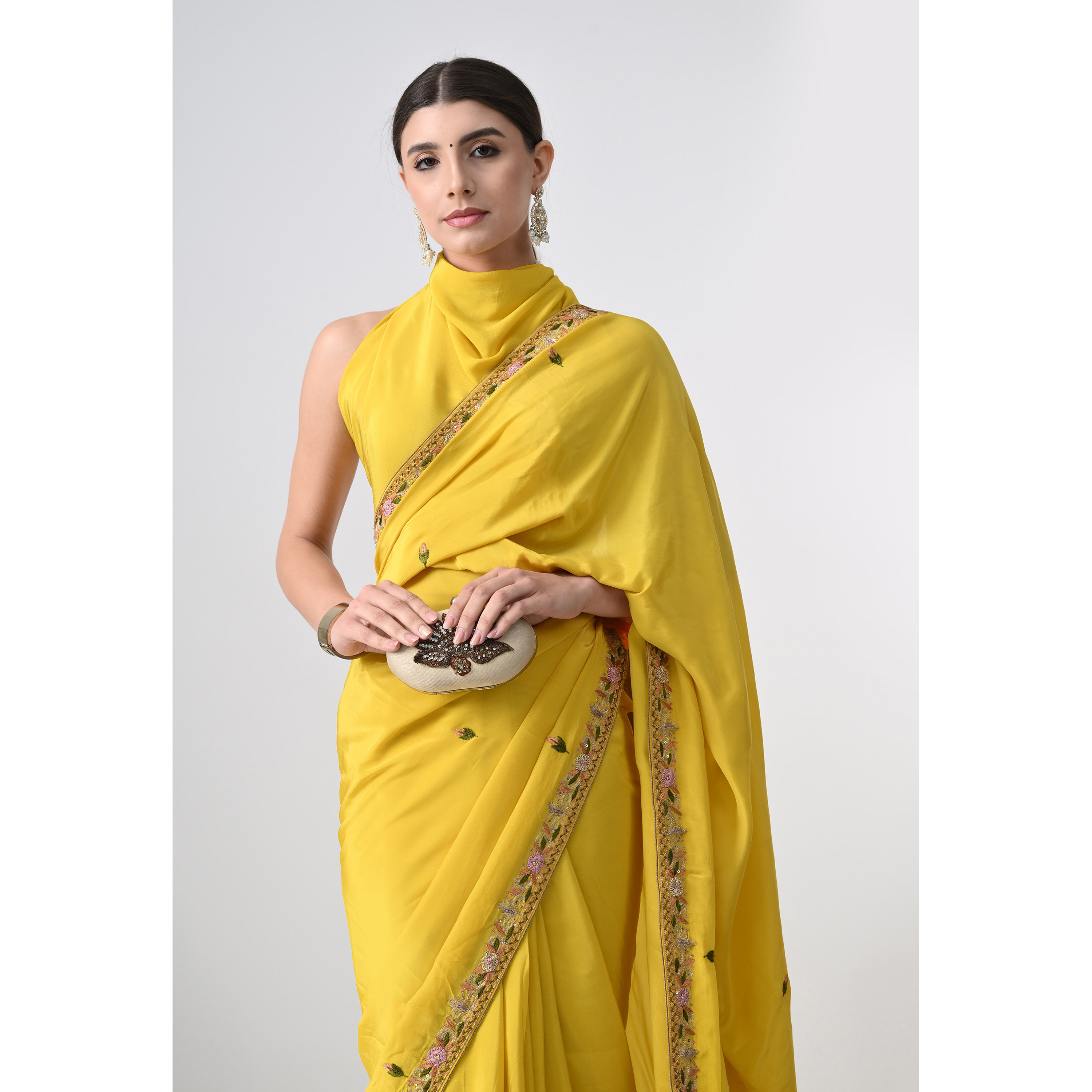 The Weavers Shop By Raavi Italian Crepe Saree Yellow