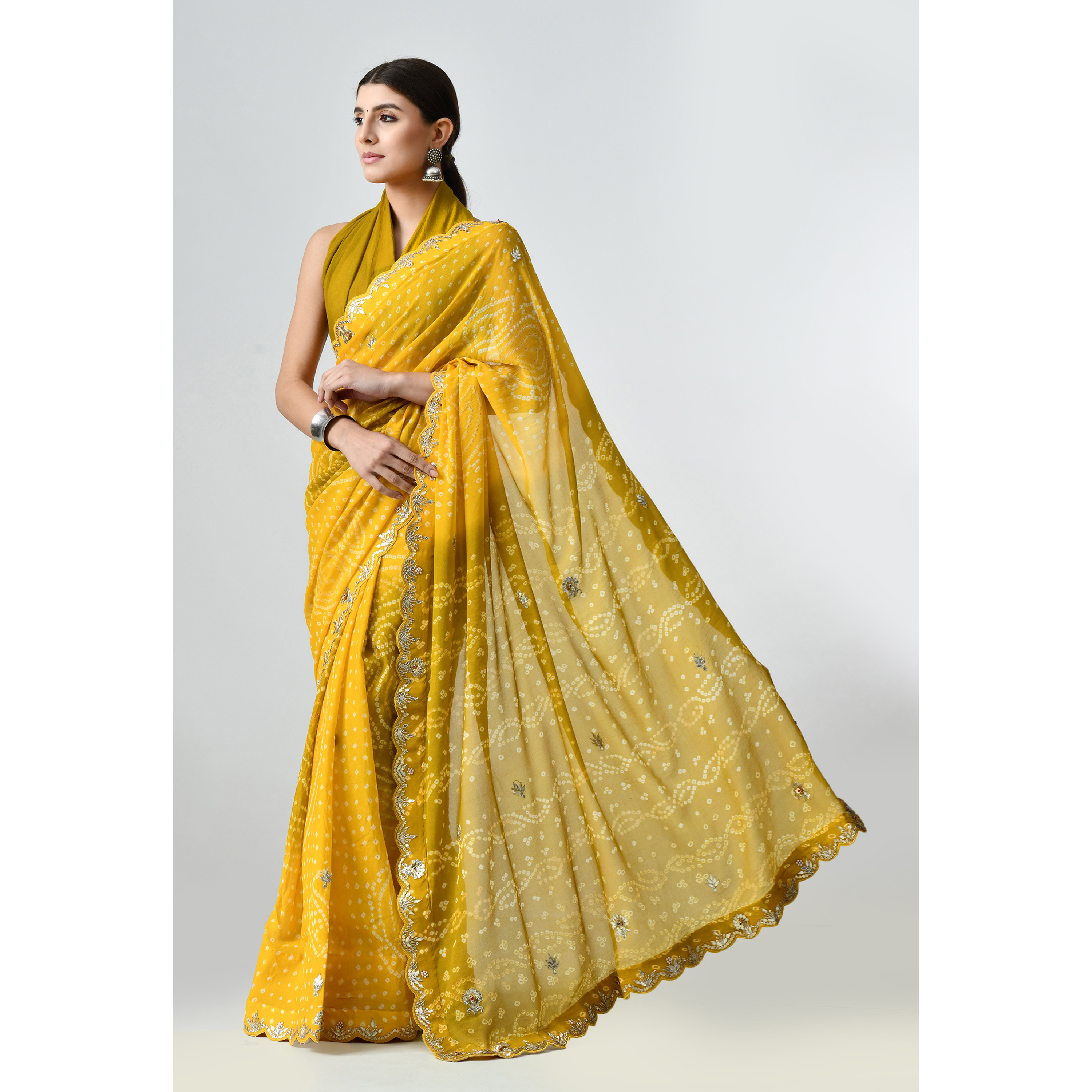 The Weavers Shop By Raavi Pure Chiffon Bandhani Silk Saree Yellow