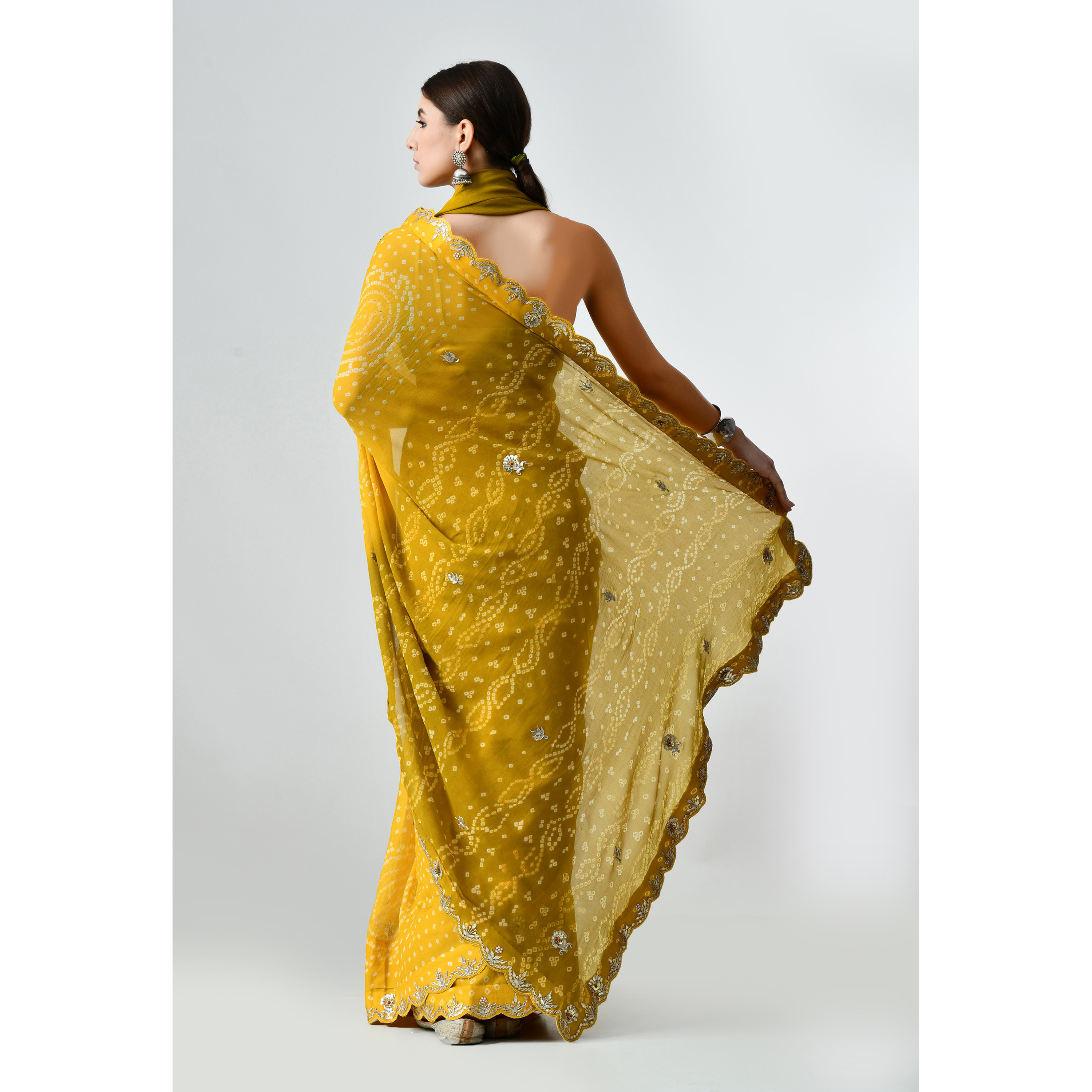 The Weavers Shop By Raavi Pure Chiffon Bandhani Silk Saree Yellow