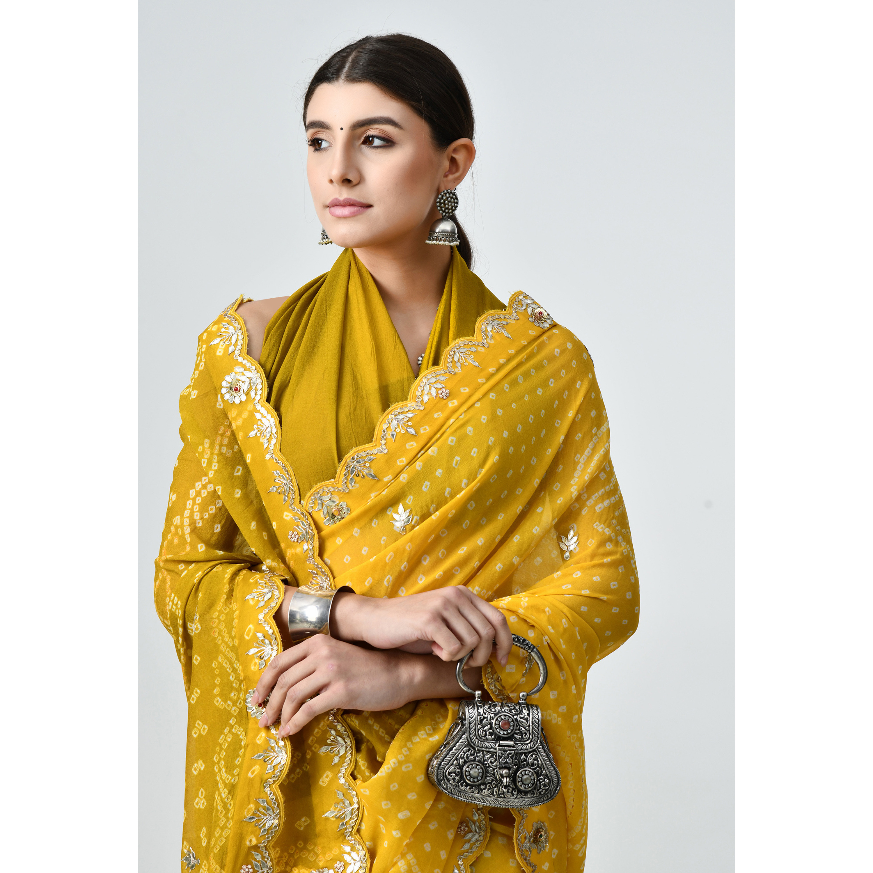 The Weavers Shop By Raavi Pure Chiffon Bandhani Silk Saree Yellow