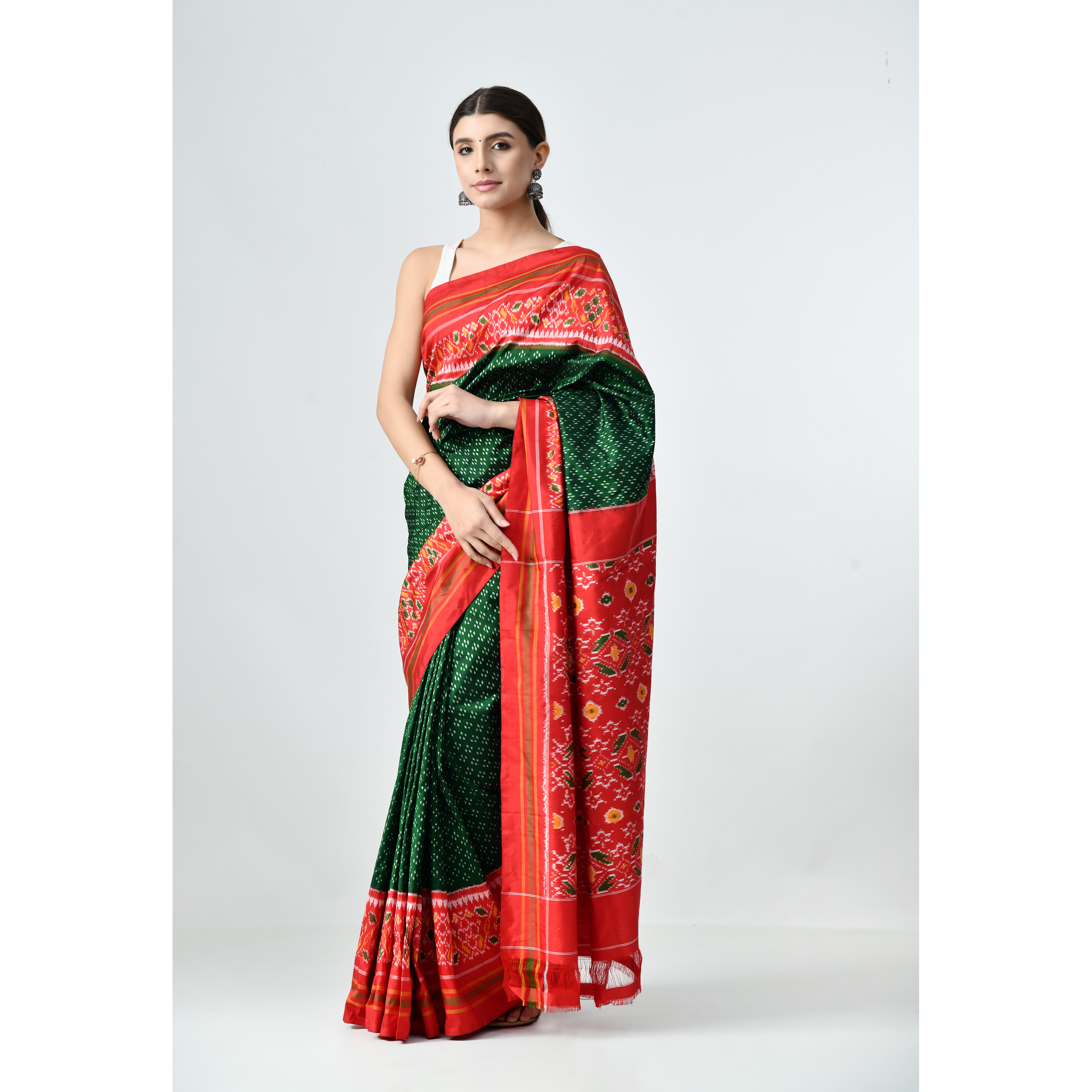 The Weavers Shop By Raavi Ikkat Patola Work Mulberry Silk Saree