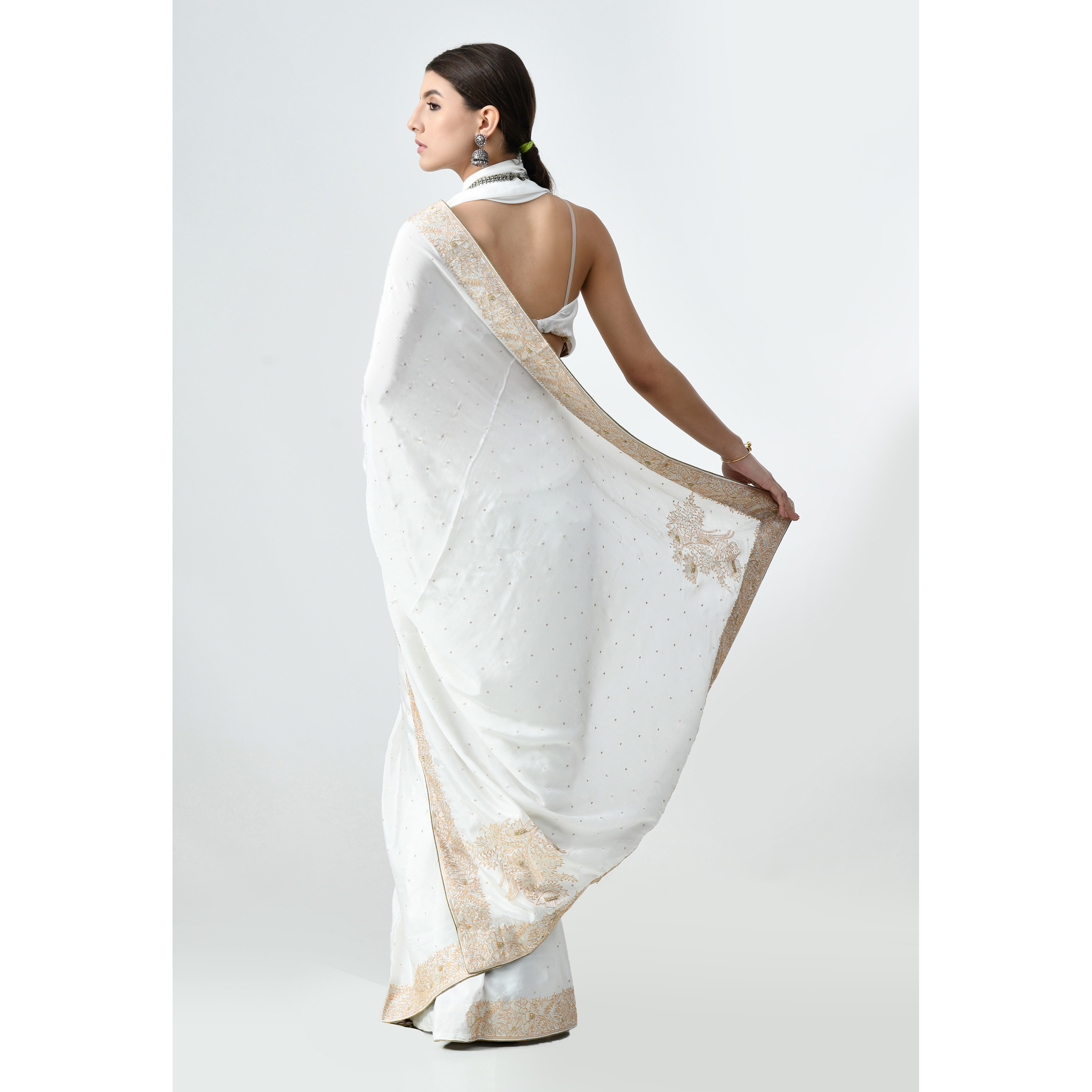 The Weavers Shop By Raavi Handmade Kasab Jaal Embrodery Crepe Saree