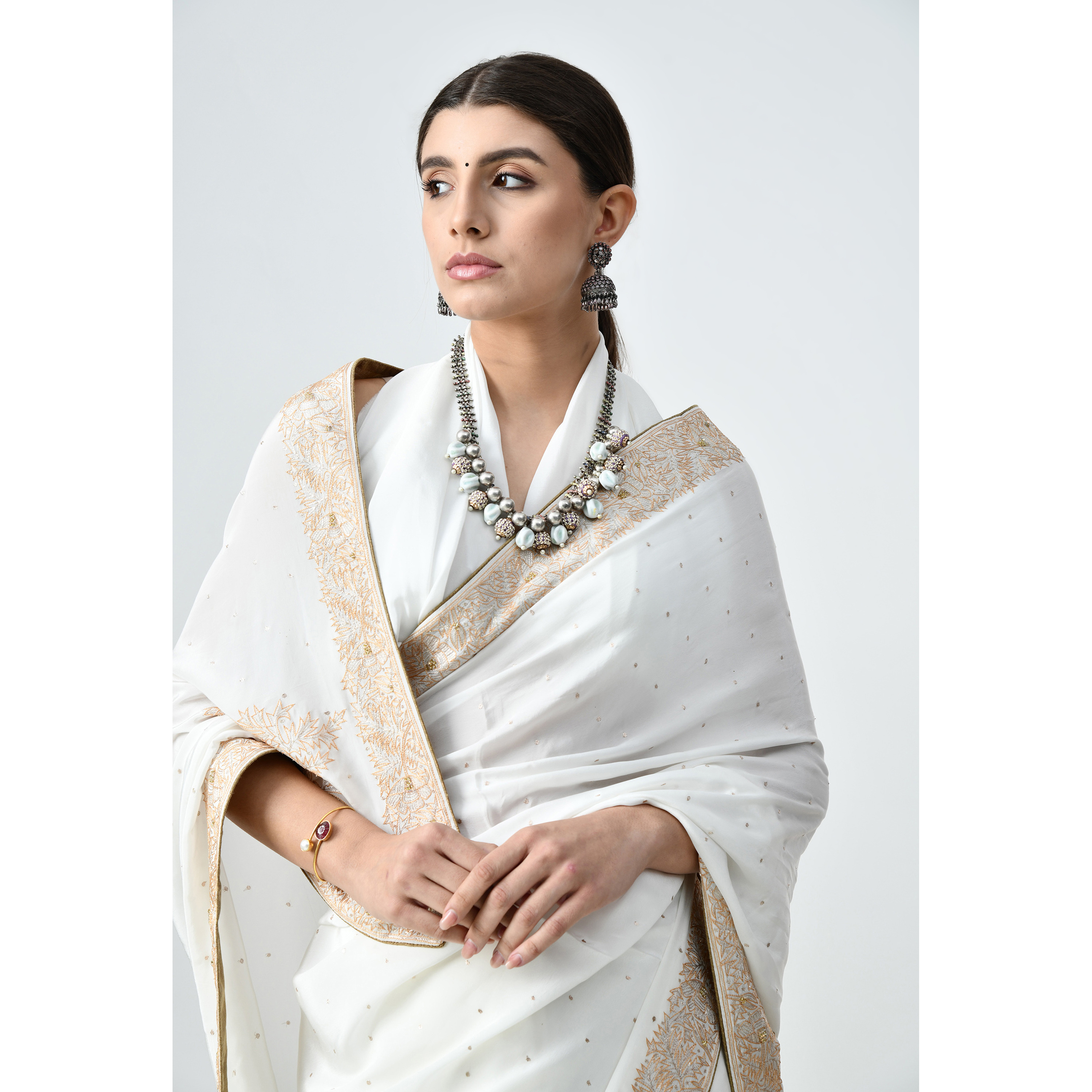 The Weavers Shop By Raavi Handmade Kasab Jaal Embrodery Crepe Saree