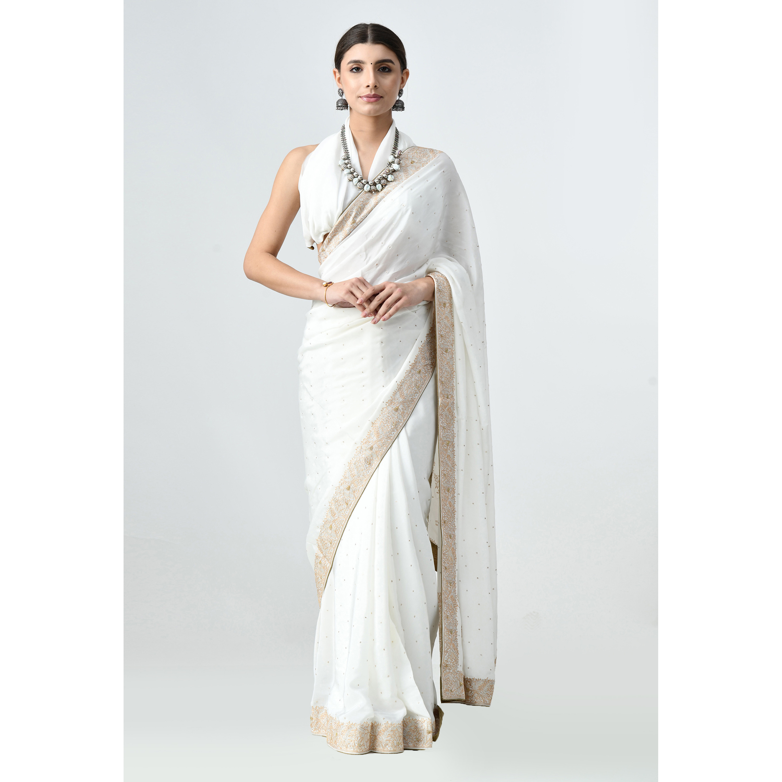 The Weavers Shop By Raavi Handmade Kasab Jaal Embrodery Crepe Saree
