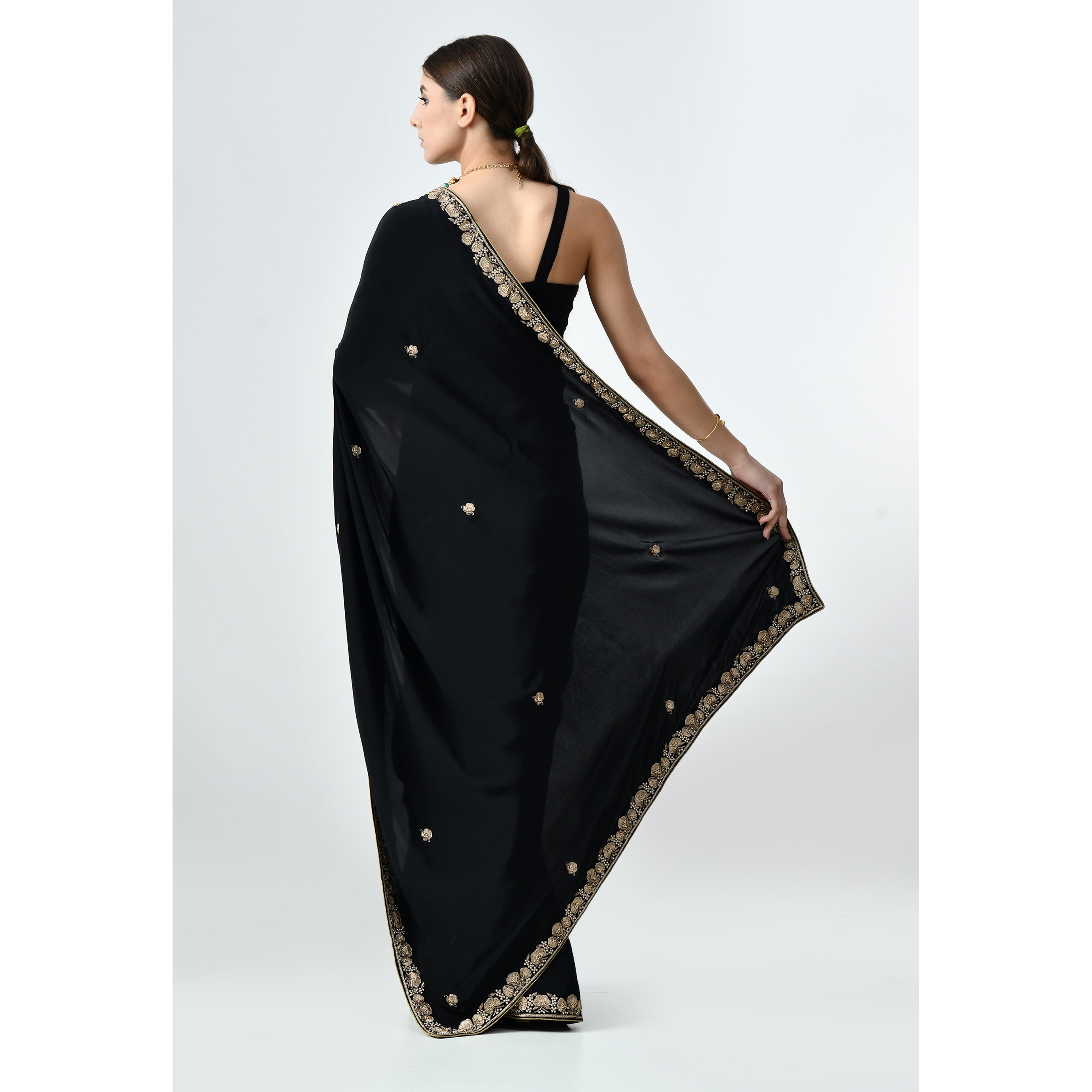 The Weavers Shop By Raavi Pure Crepe Black party Wear Saree