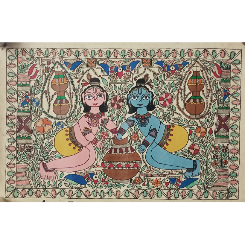 Original Hand Painting Balram-Krishna Madhubani Painting  ArtozOn - 15 in x 22 in