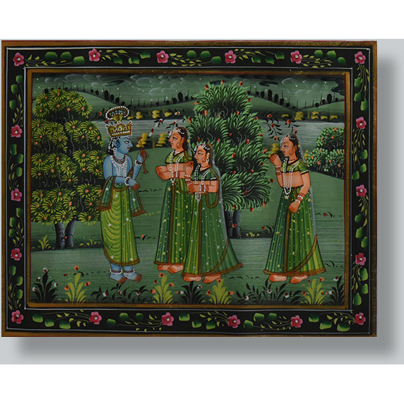 Krishna with gopies Painting by Shubham Gupta | Acrylic on cotton cloth painting  ArtozOn - 27 cm x 34 cm