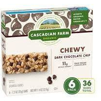 Cascadian Farm Granola Bar - Organic - Chewy - Chocolate Chip - 7.4 oz - case of 12
