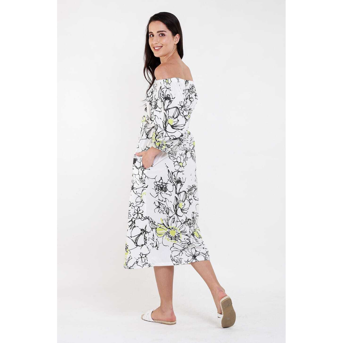 THE SUNDOWNER BARDOT (Size S, Color Vintage Floral black and Lime print)