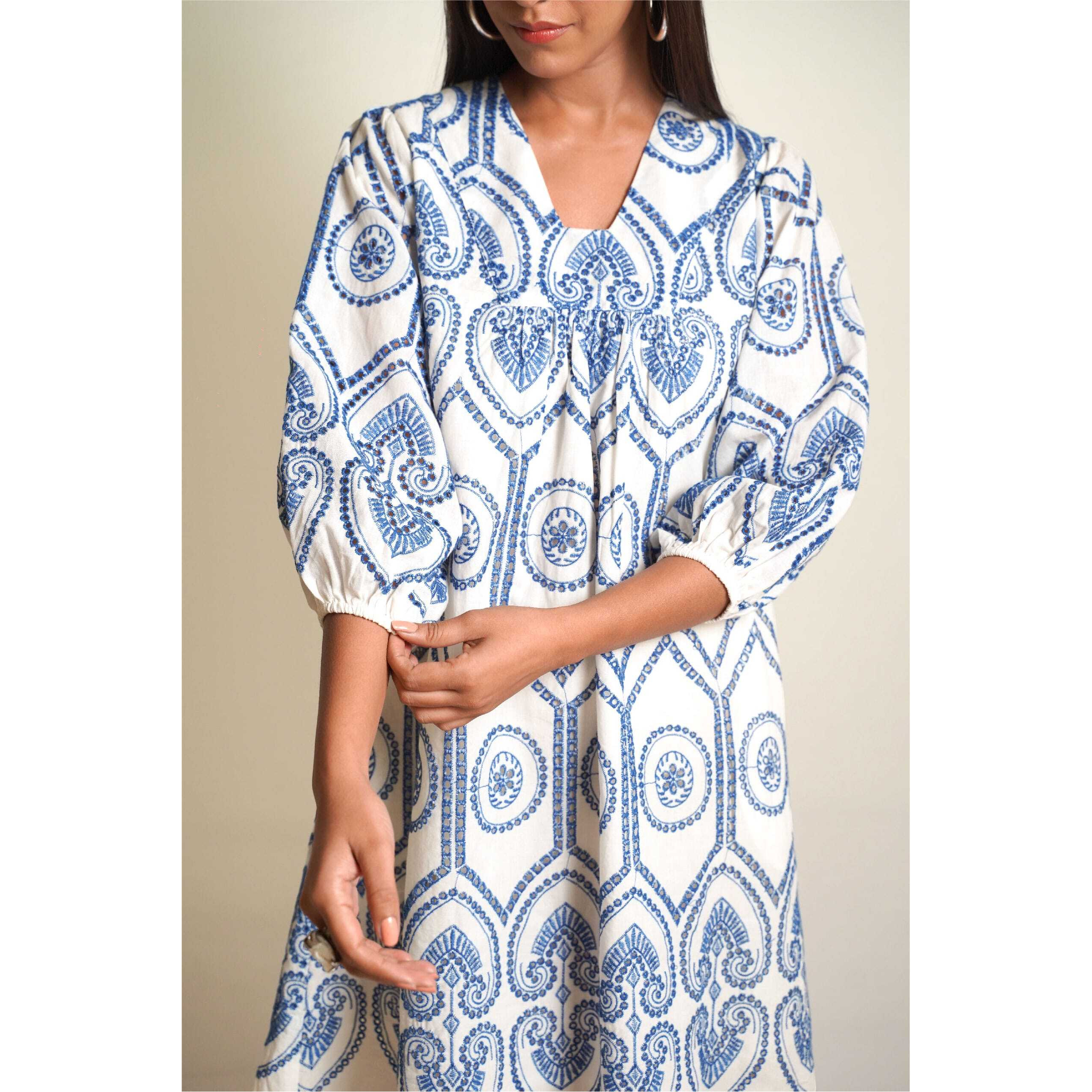 SUMMER SHIFT (Size 3XL, Color Blue Pottery Embroidery)